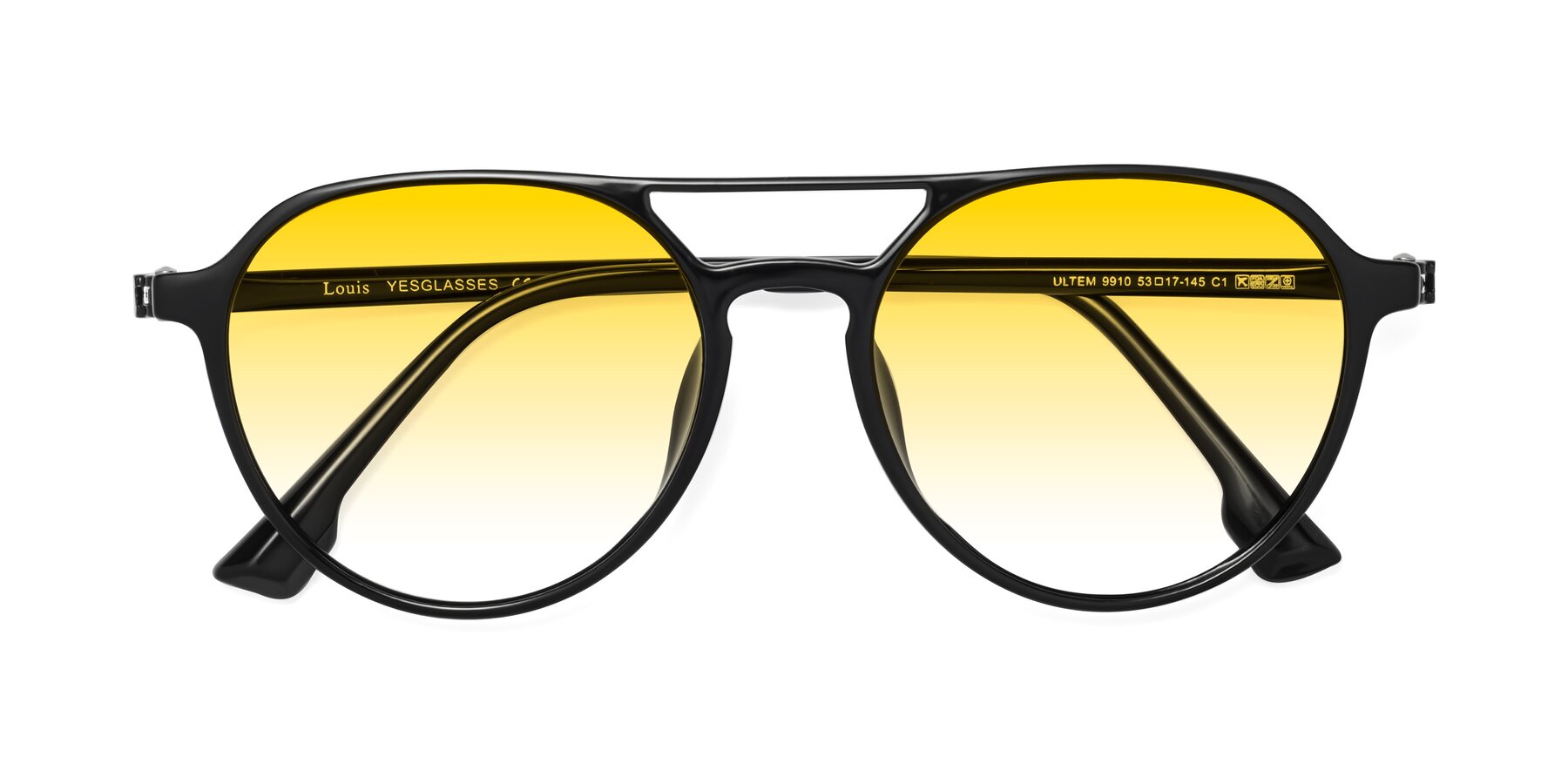 Folded Front of Louis in Black with Yellow Gradient Lenses