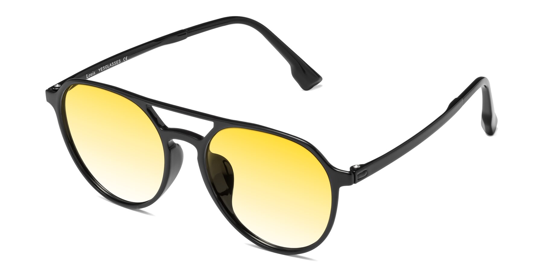 Angle of Louis in Black with Yellow Gradient Lenses