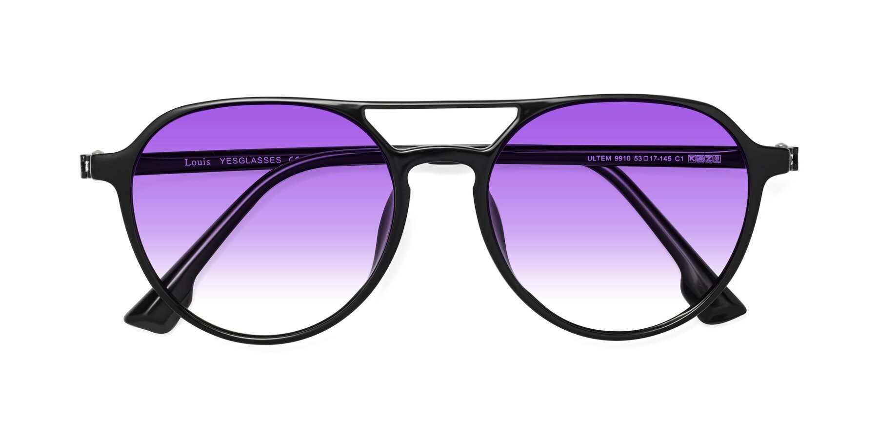 Folded Front of Louis in Black with Purple Gradient Lenses