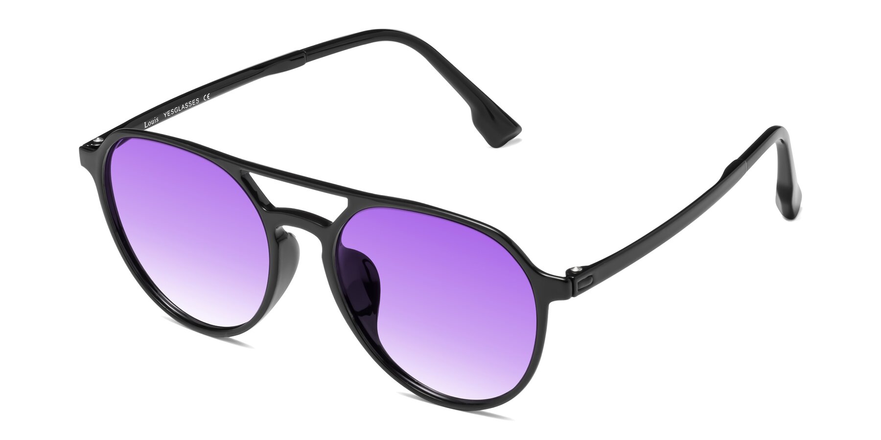Angle of Louis in Black with Purple Gradient Lenses