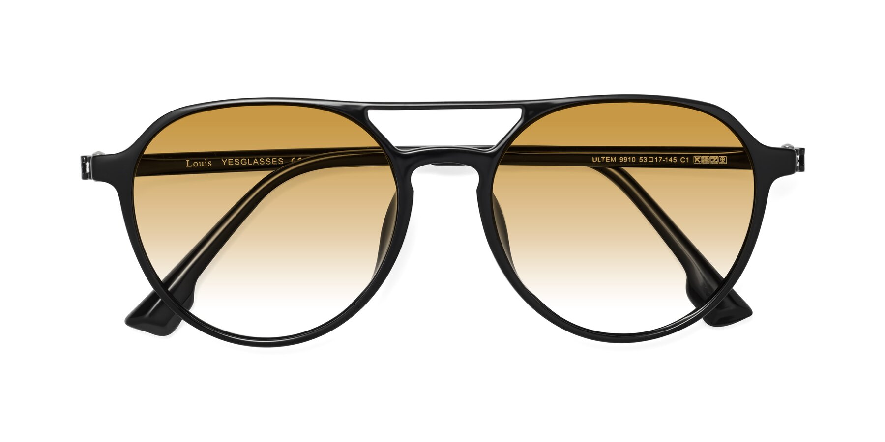 Folded Front of Louis in Black with Champagne Gradient Lenses