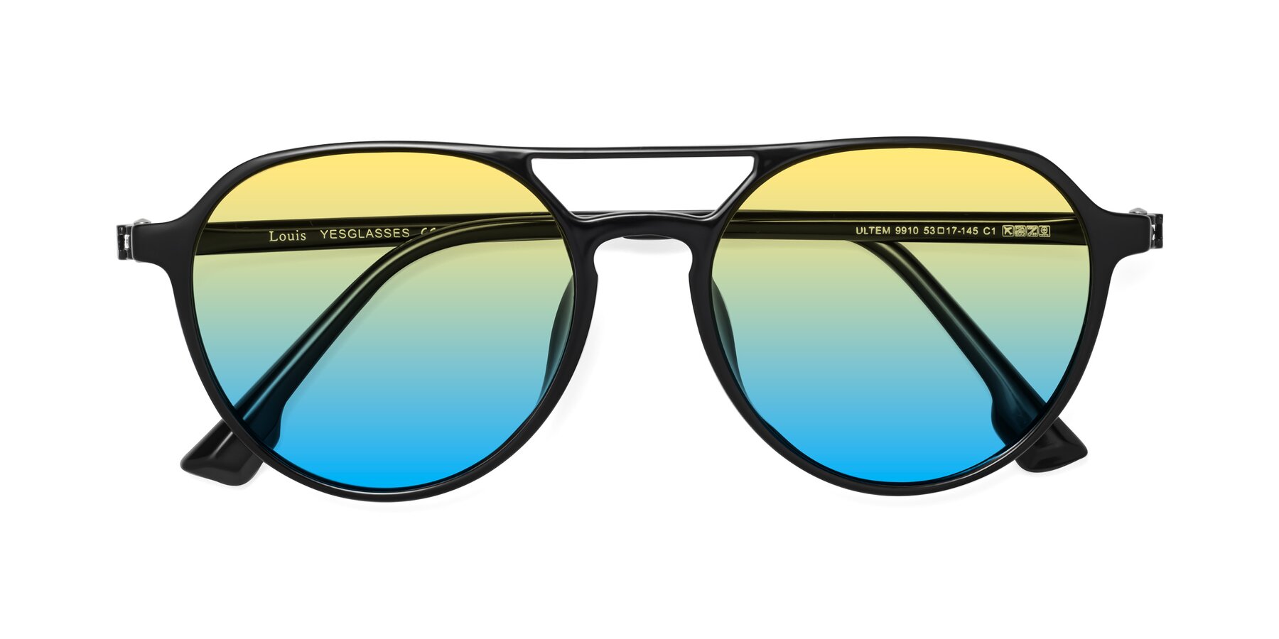 Folded Front of Louis in Black with Yellow / Blue Gradient Lenses