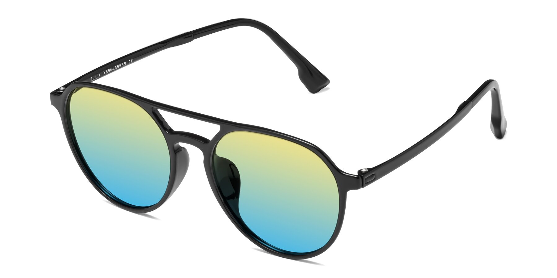 Angle of Louis in Black with Yellow / Blue Gradient Lenses