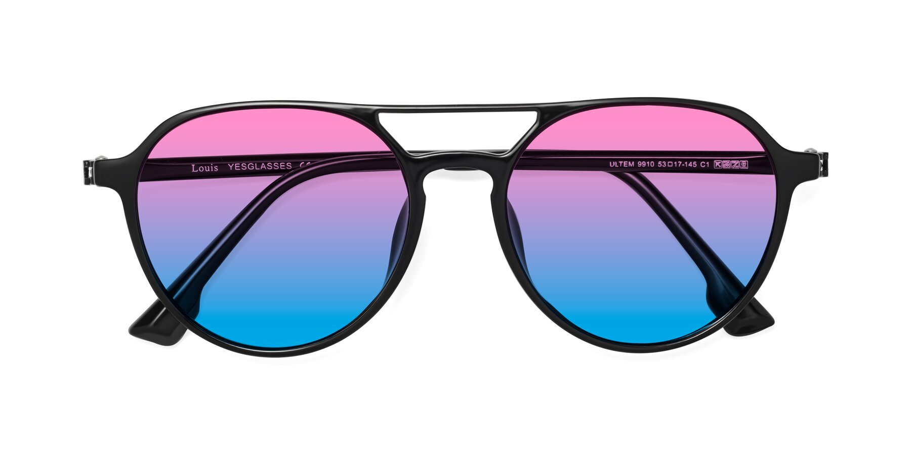 Folded Front of Louis in Black with Pink / Blue Gradient Lenses