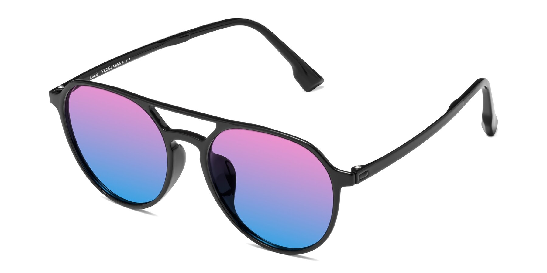 Angle of Louis in Black with Pink / Blue Gradient Lenses