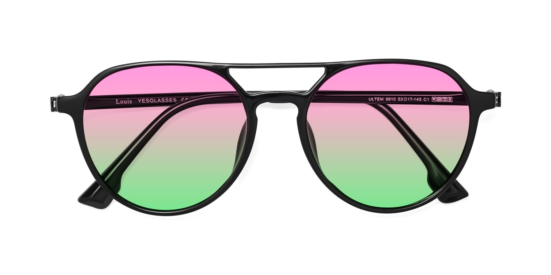 Folded Front of Louis in Black with Pink / Green Gradient Lenses