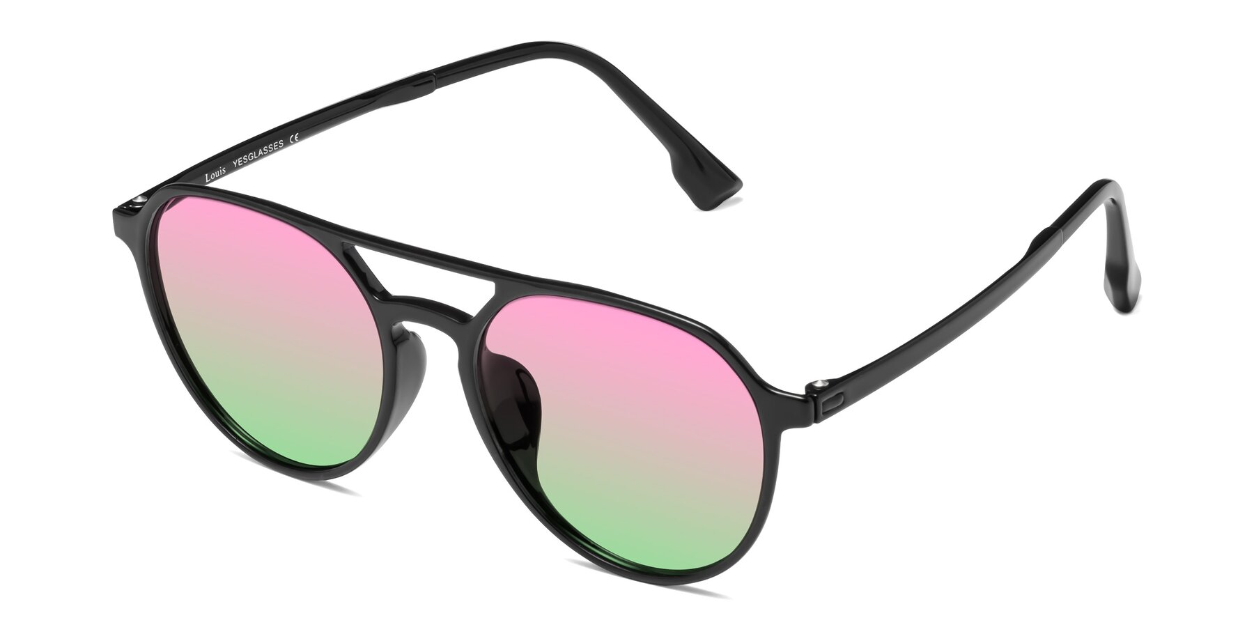Angle of Louis in Black with Pink / Green Gradient Lenses