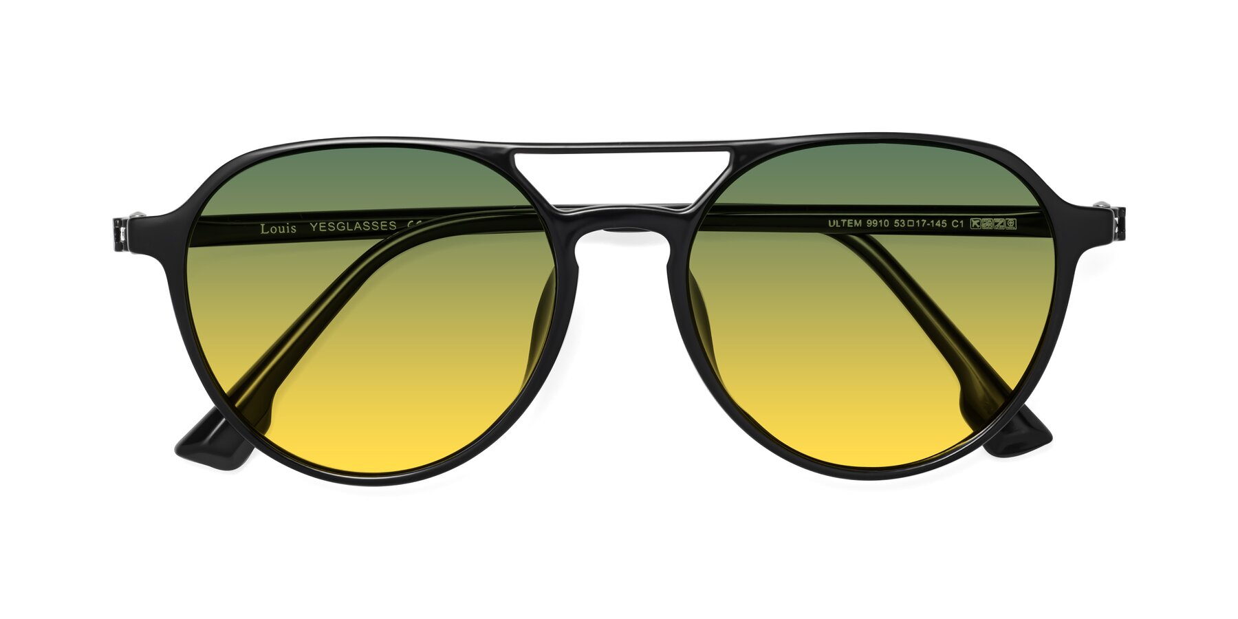 Folded Front of Louis in Black with Green / Yellow Gradient Lenses