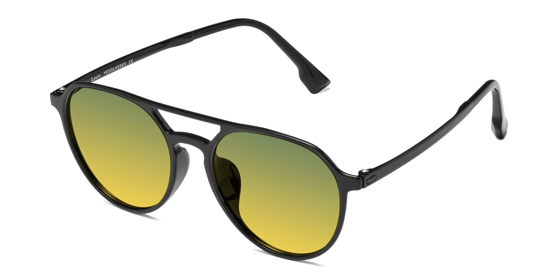 Angle of Louis in Black with Green / Yellow Gradient Lenses