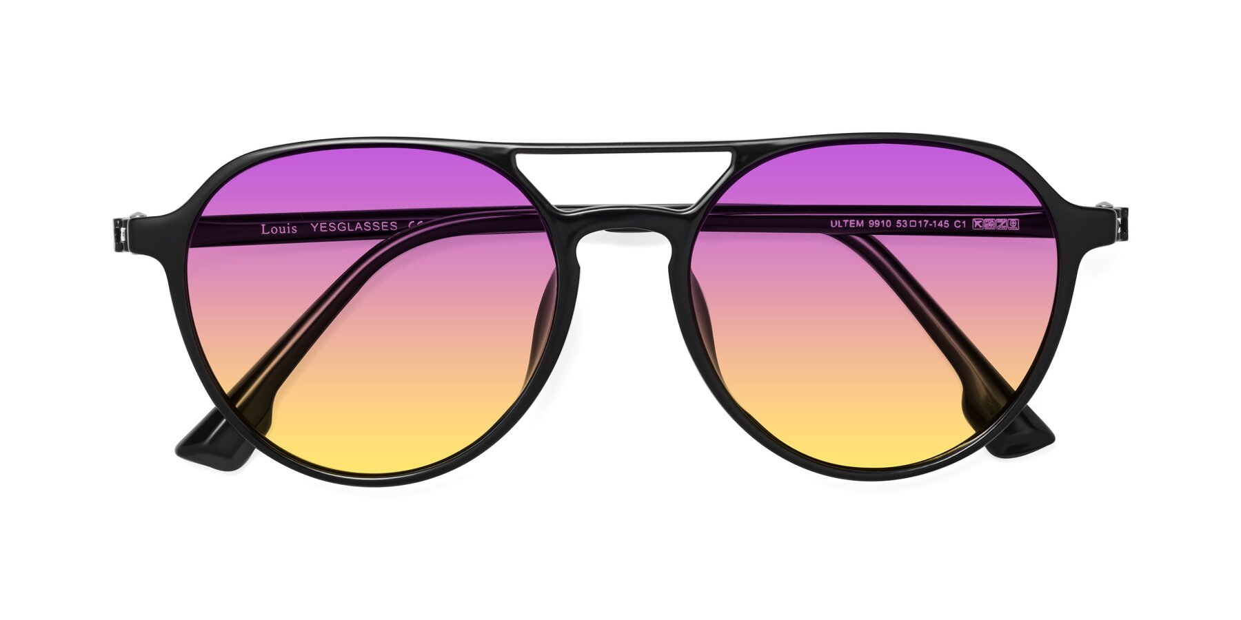 Folded Front of Louis in Black with Purple / Yellow Gradient Lenses