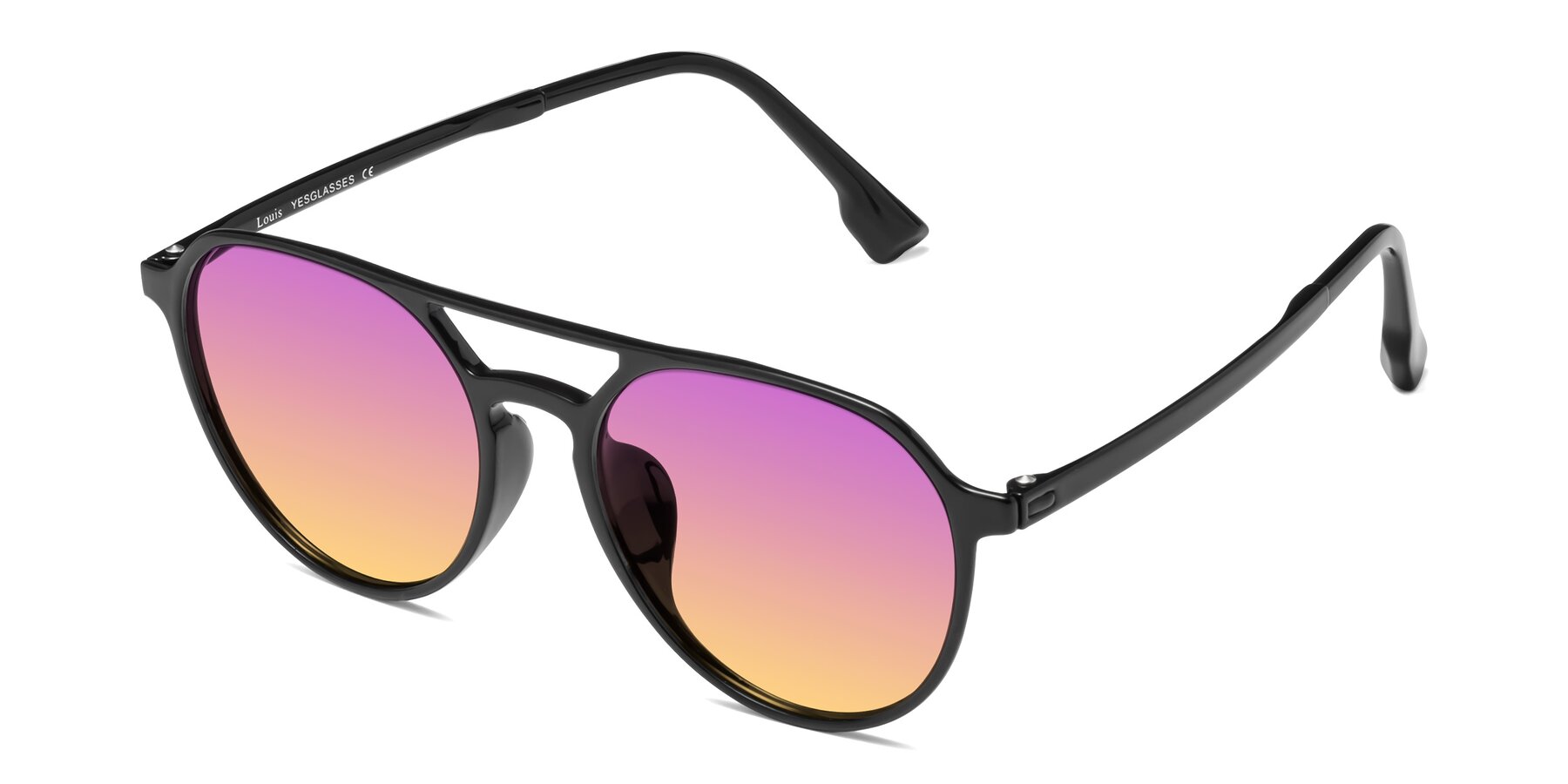 Angle of Louis in Black with Purple / Yellow Gradient Lenses