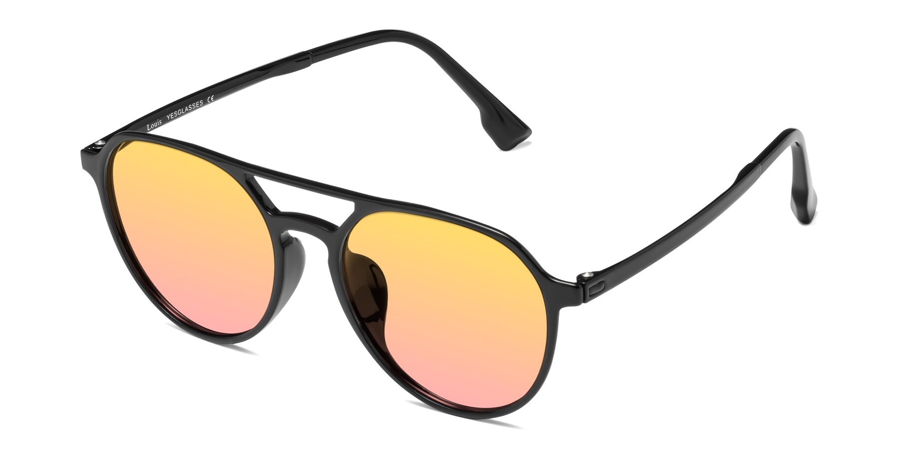 Angle of Louis in Black with Yellow / Pink Gradient Lenses