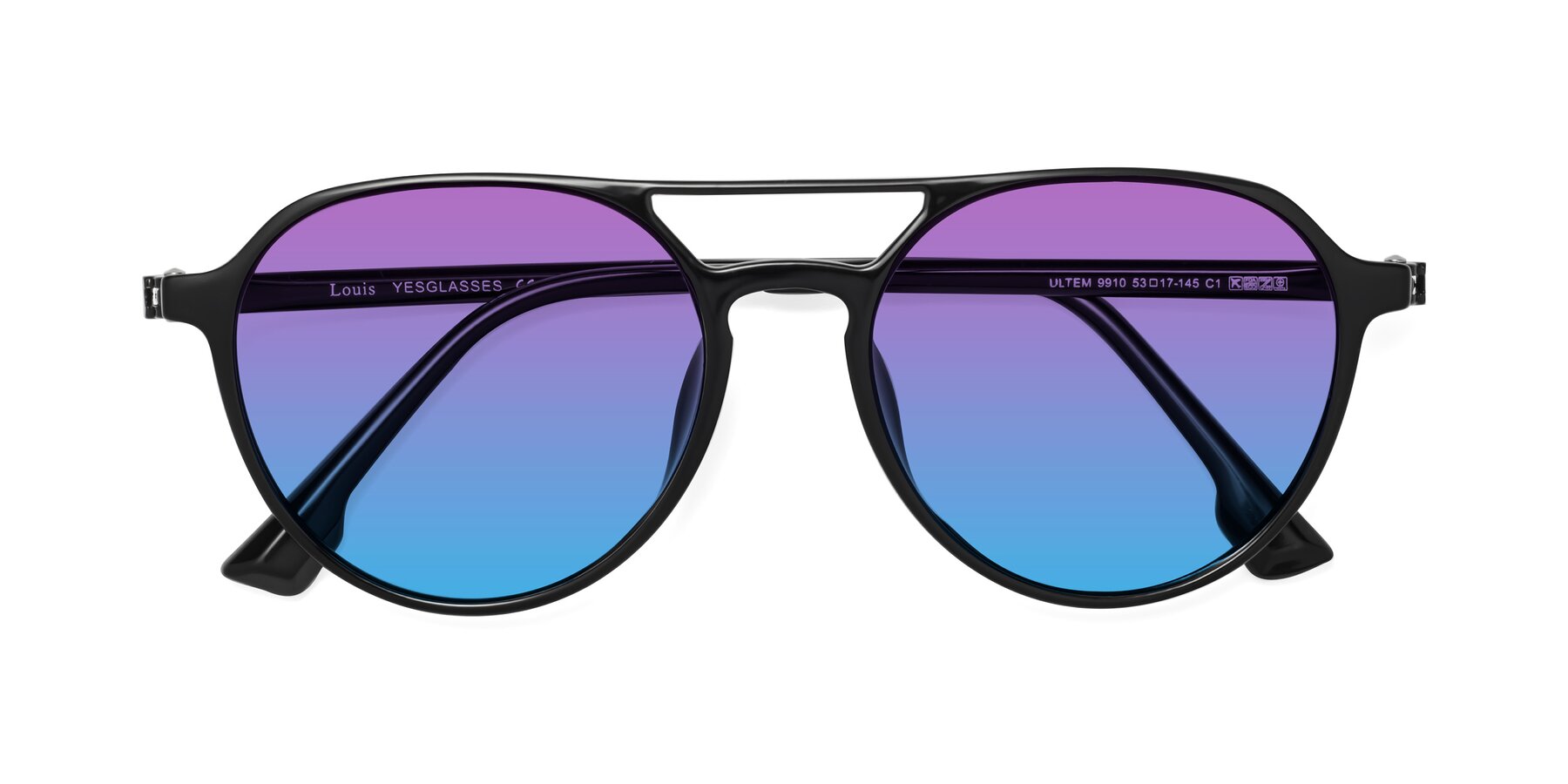 Folded Front of Louis in Black with Purple / Blue Gradient Lenses