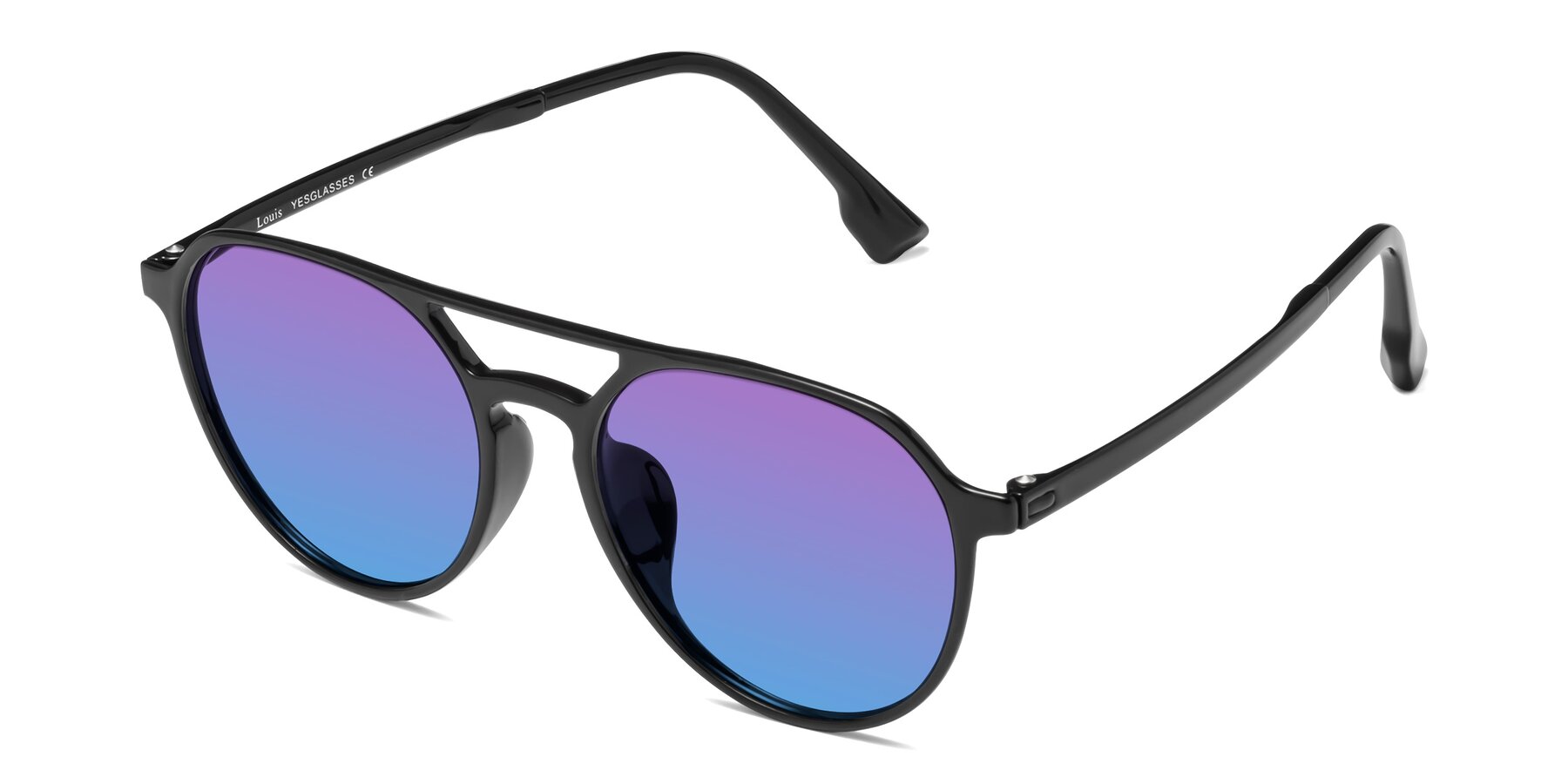 Angle of Louis in Black with Purple / Blue Gradient Lenses