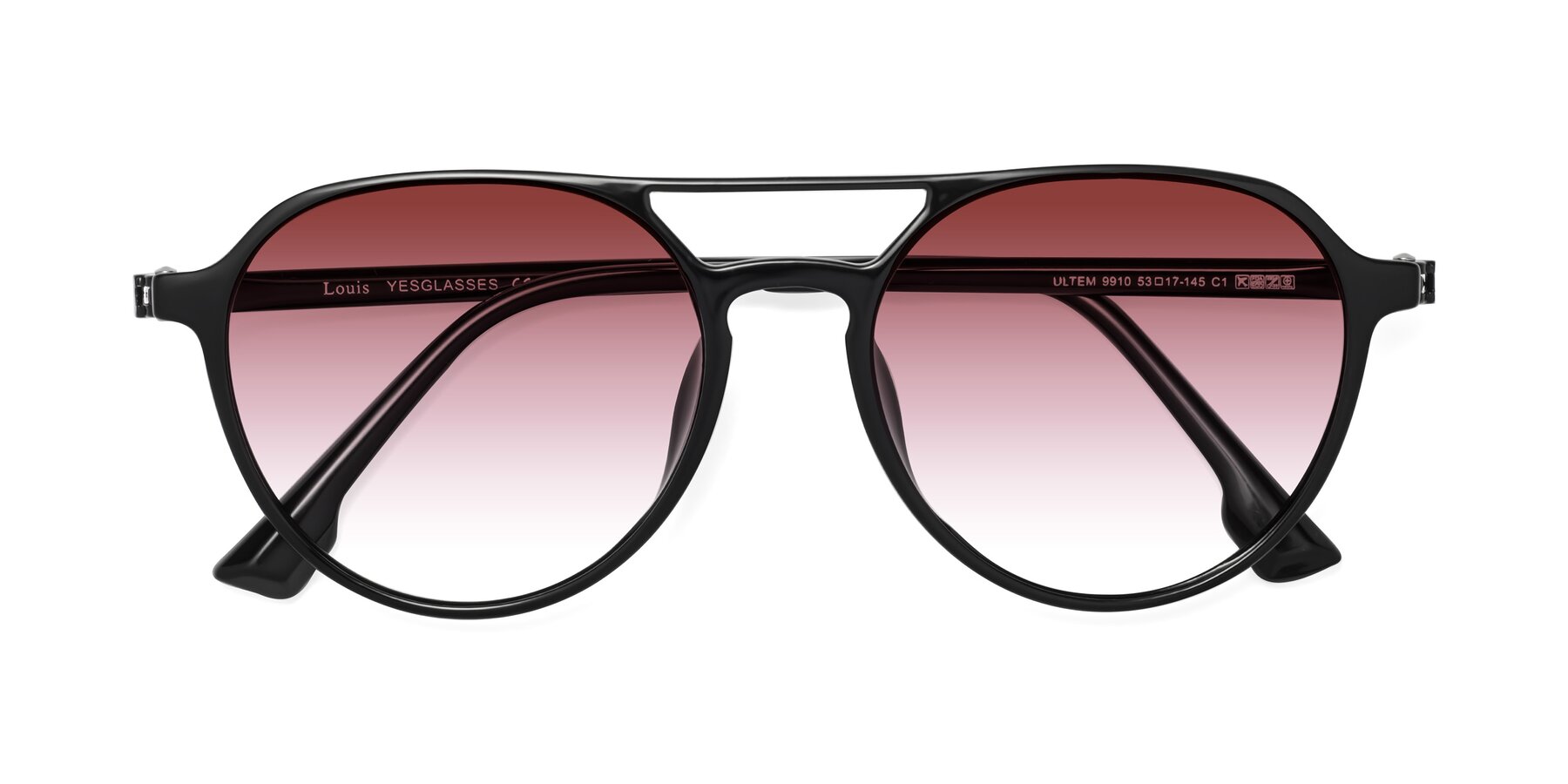 Folded Front of Louis in Black with Garnet Gradient Lenses