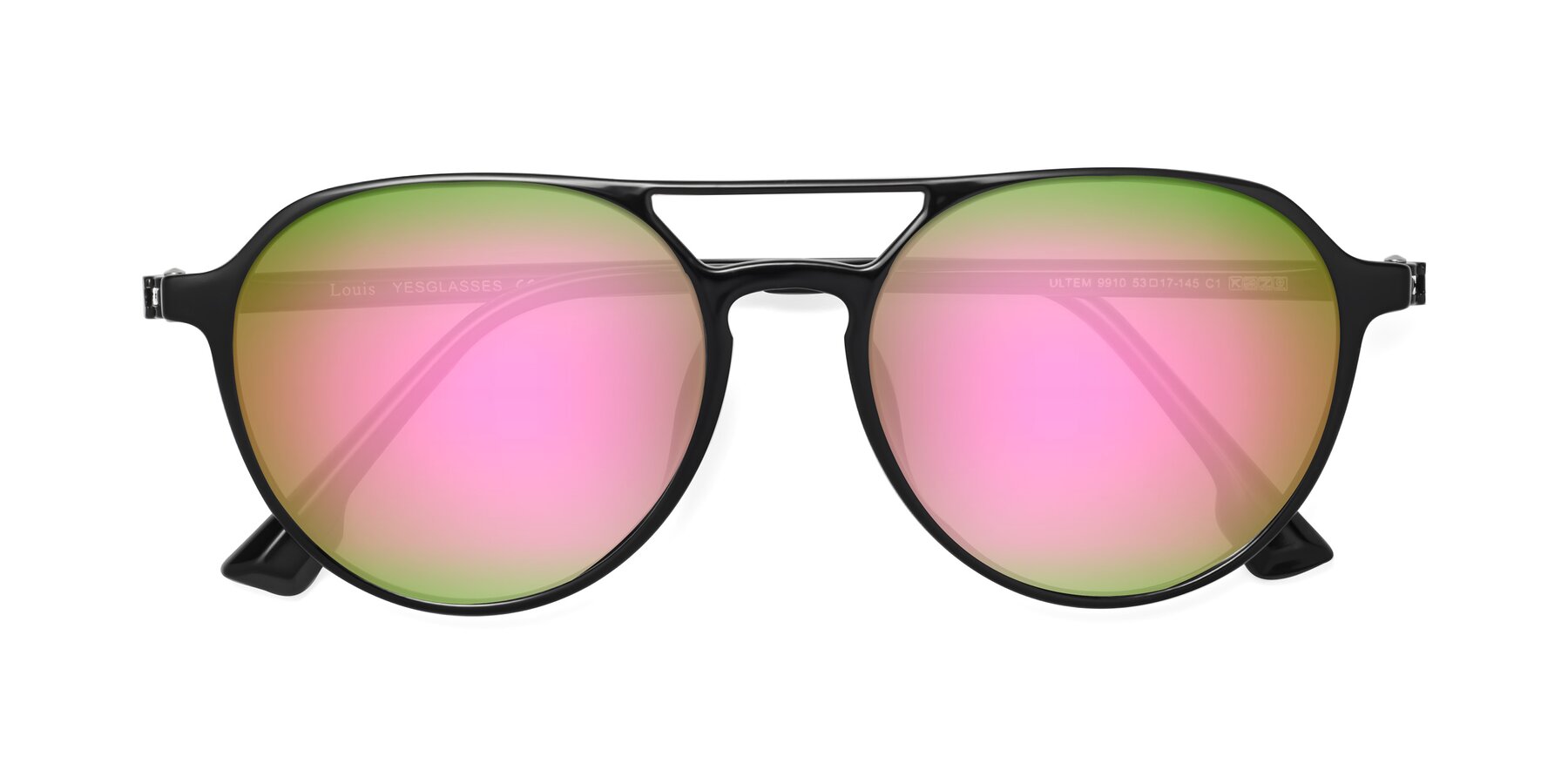 Folded Front of Louis in Black with Pink Mirrored Lenses