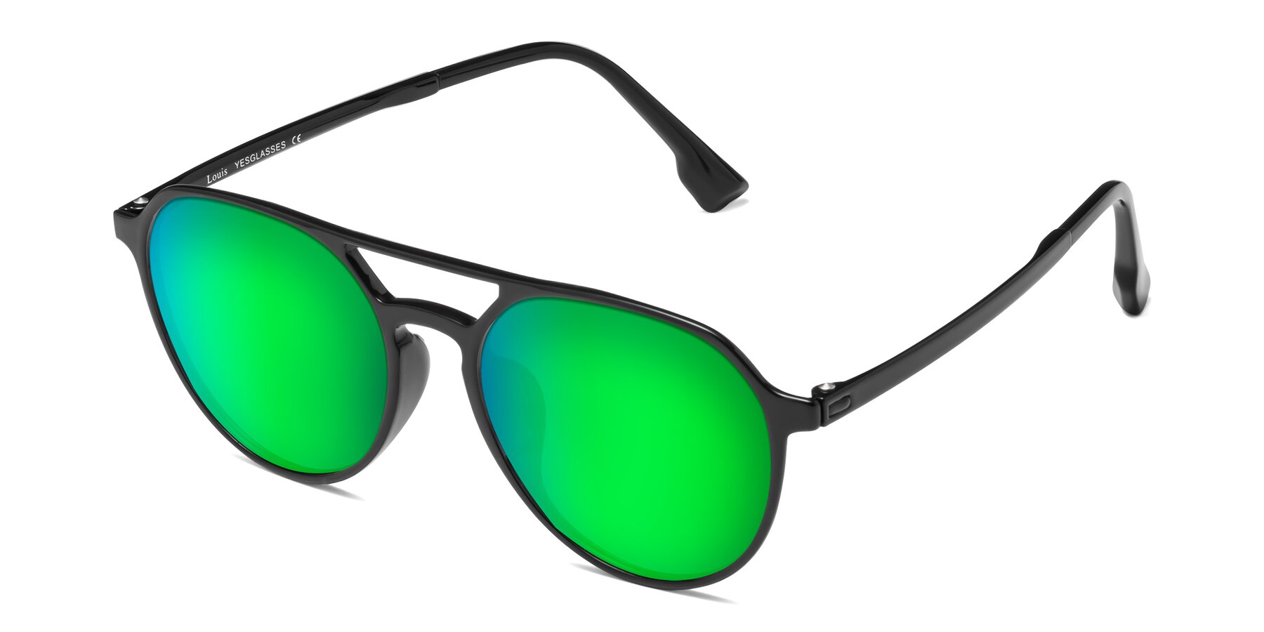 Angle of Louis in Black with Green Mirrored Lenses