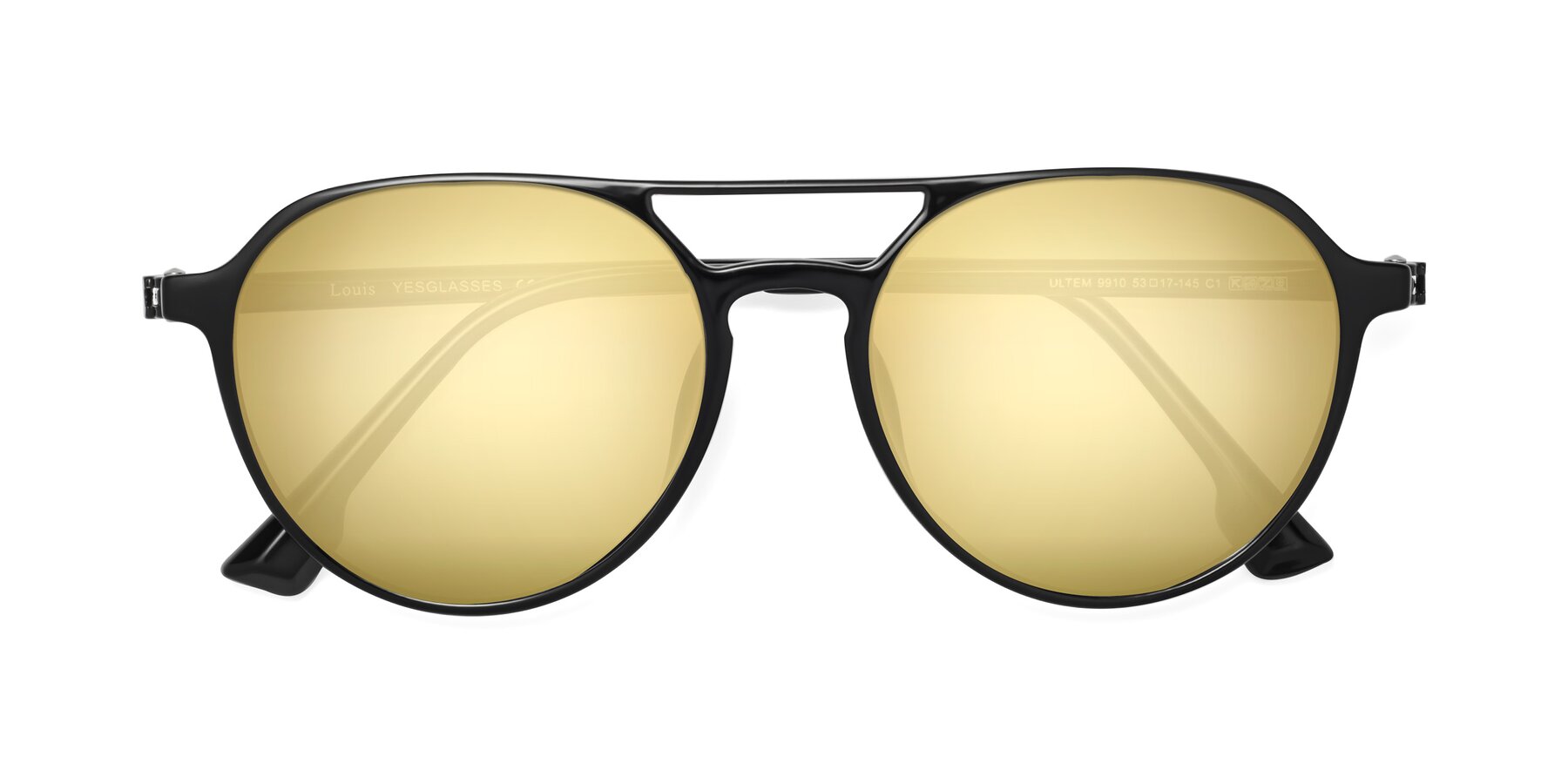 Folded Front of Louis in Black with Gold Mirrored Lenses