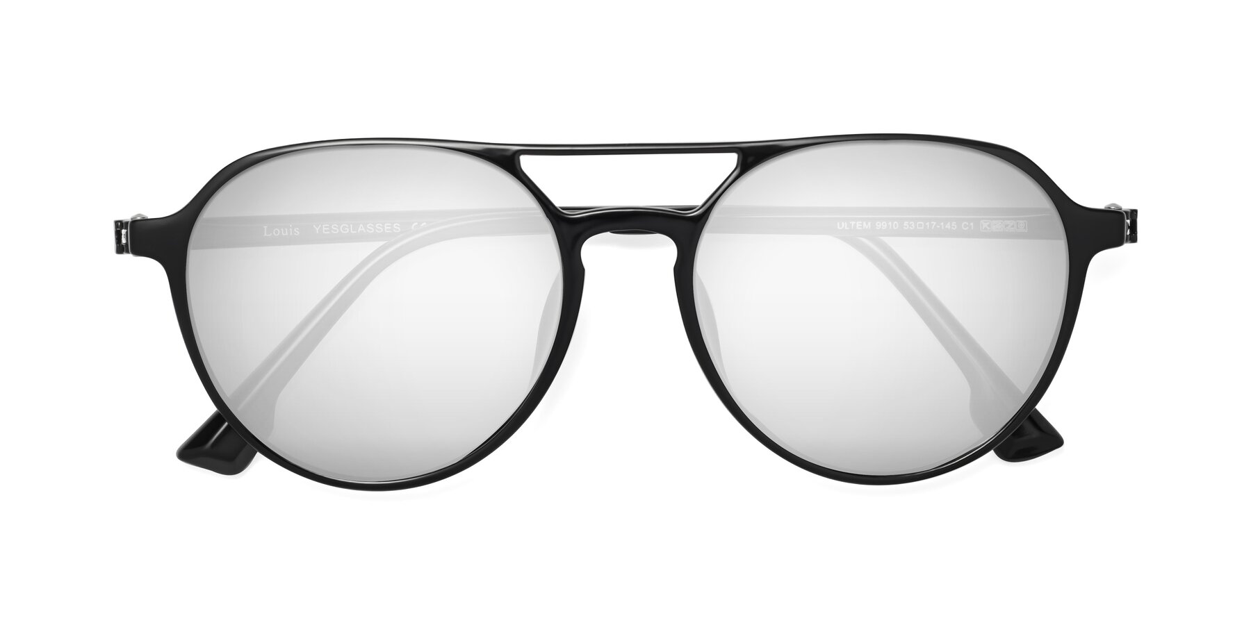 Folded Front of Louis in Black with Silver Mirrored Lenses
