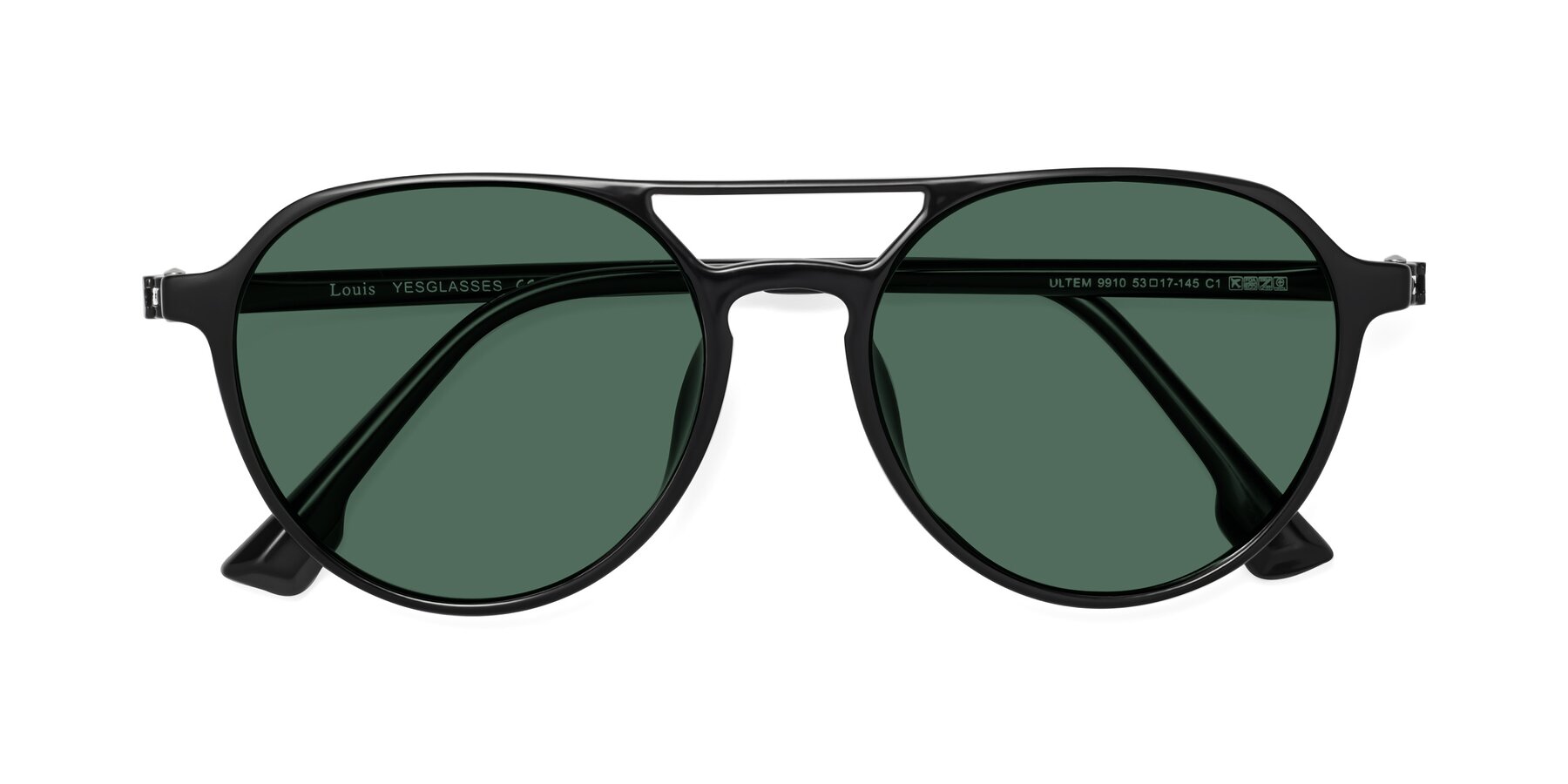 Folded Front of Louis in Black with Green Polarized Lenses