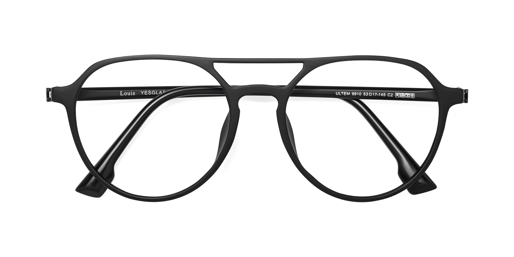 Folded Front of Louis in Matte Black with Clear Eyeglass Lenses