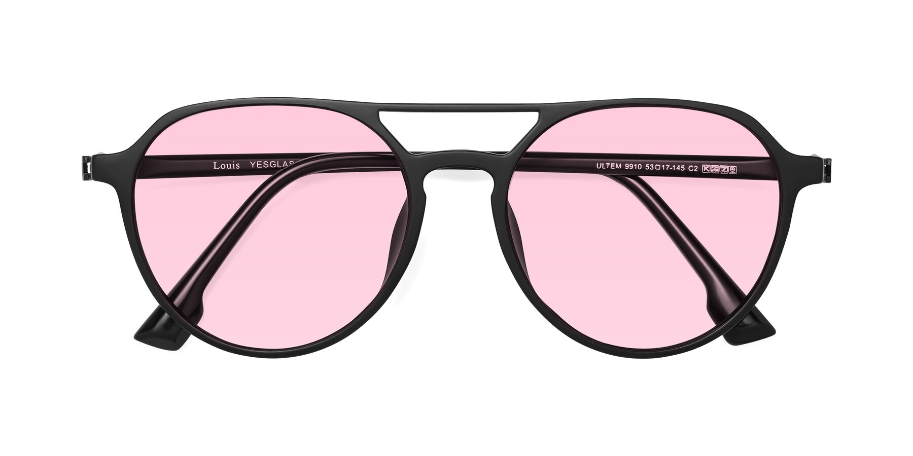 Folded Front of Louis in Matte Black with Light Pink Tinted Lenses