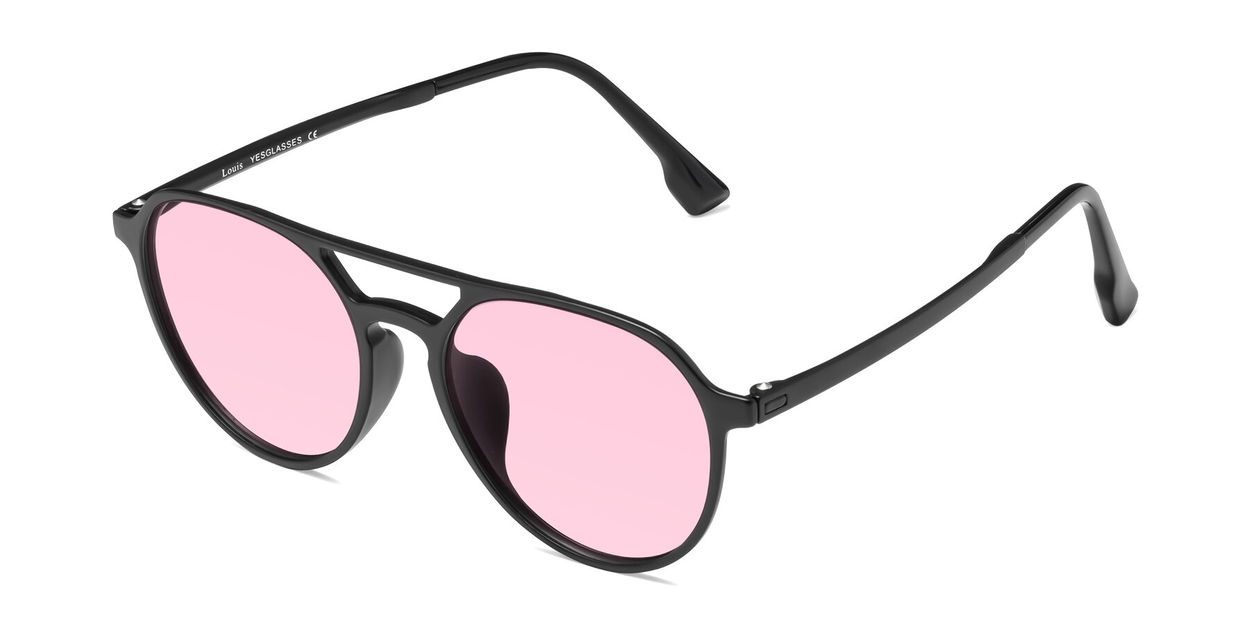 Angle of Louis in Matte Black with Light Pink Tinted Lenses