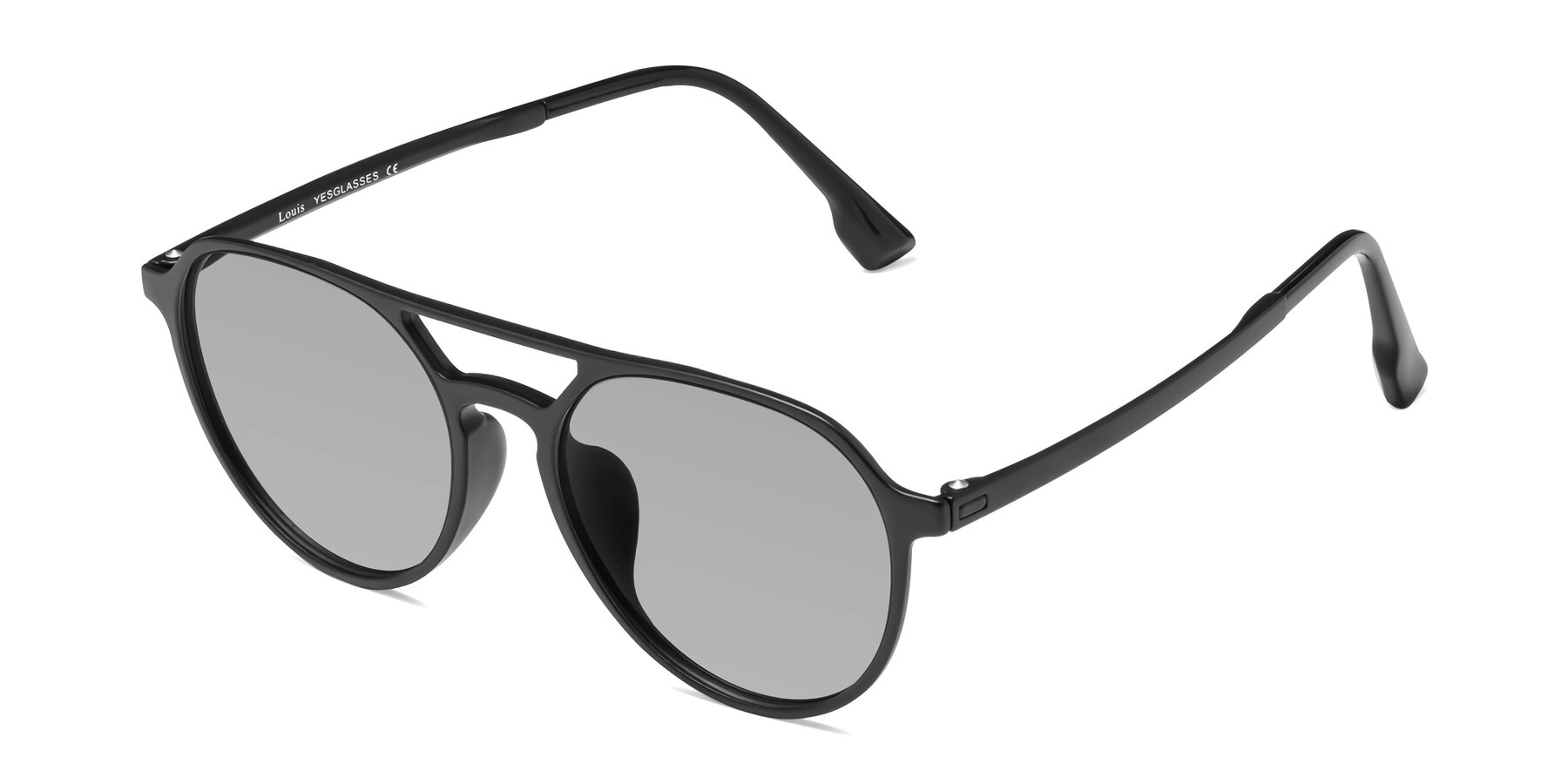 Angle of Louis in Matte Black with Light Gray Tinted Lenses