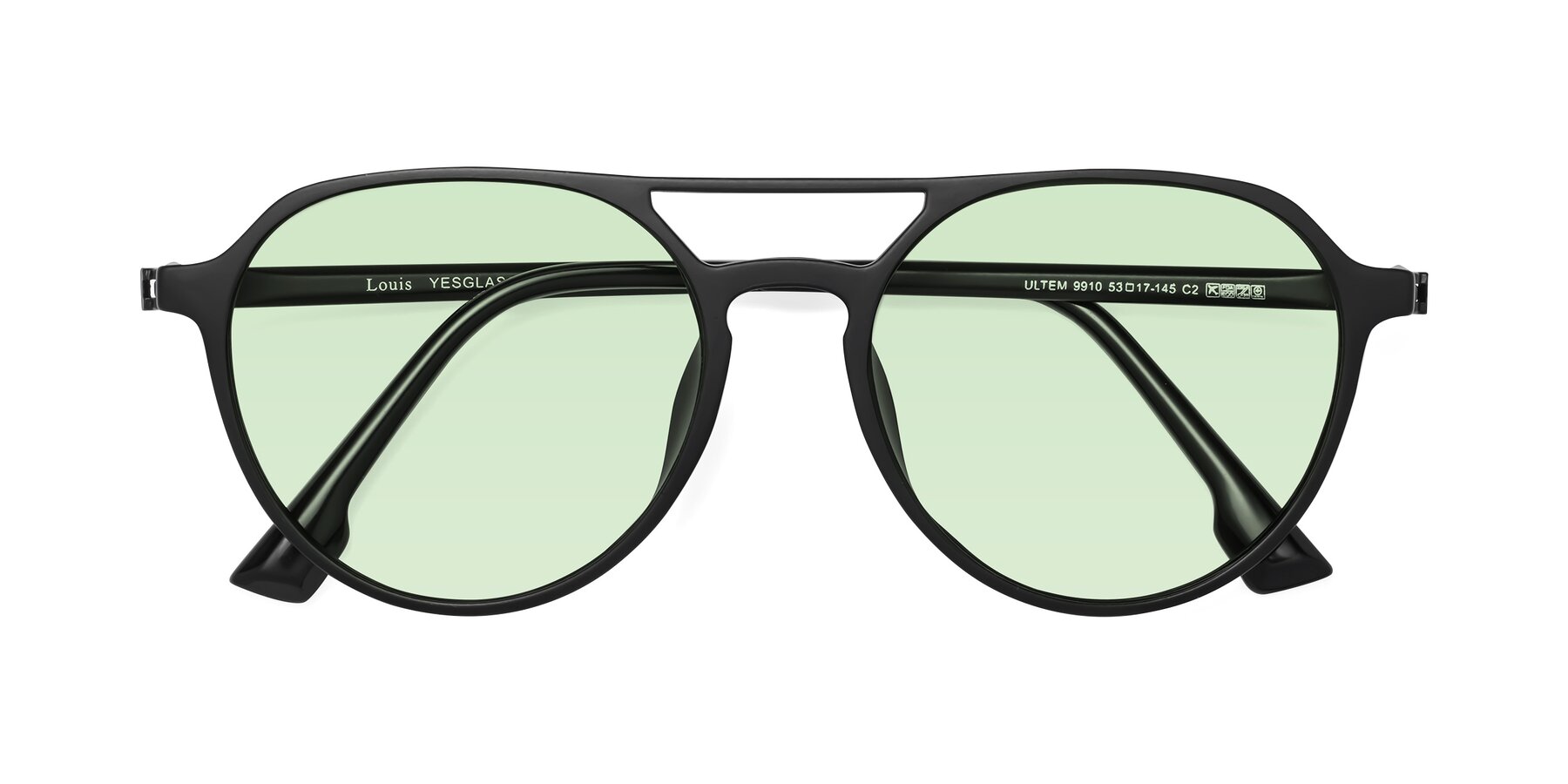 Folded Front of Louis in Matte Black with Light Green Tinted Lenses