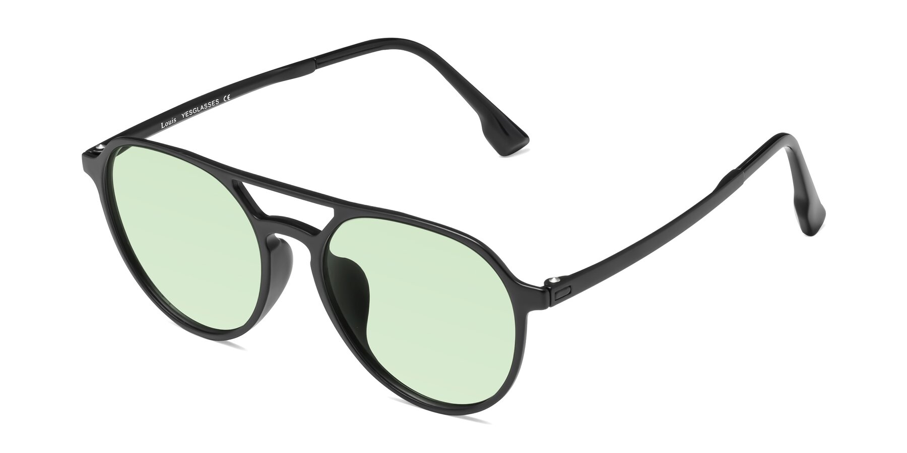 Angle of Louis in Matte Black with Light Green Tinted Lenses