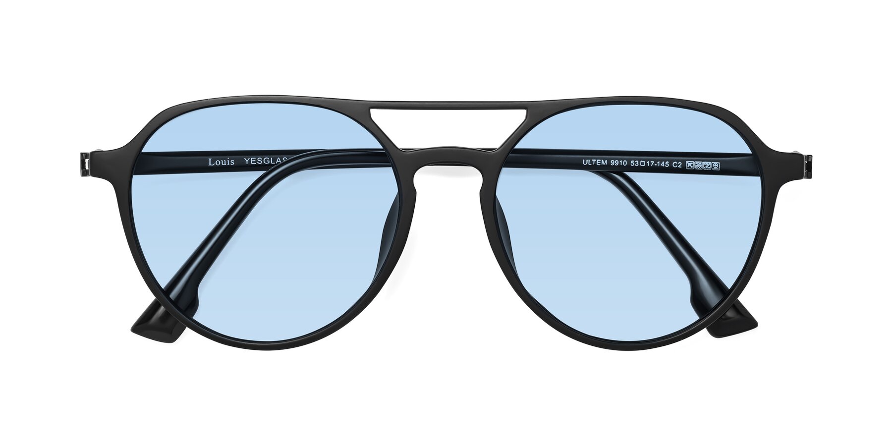 Folded Front of Louis in Matte Black with Light Blue Tinted Lenses