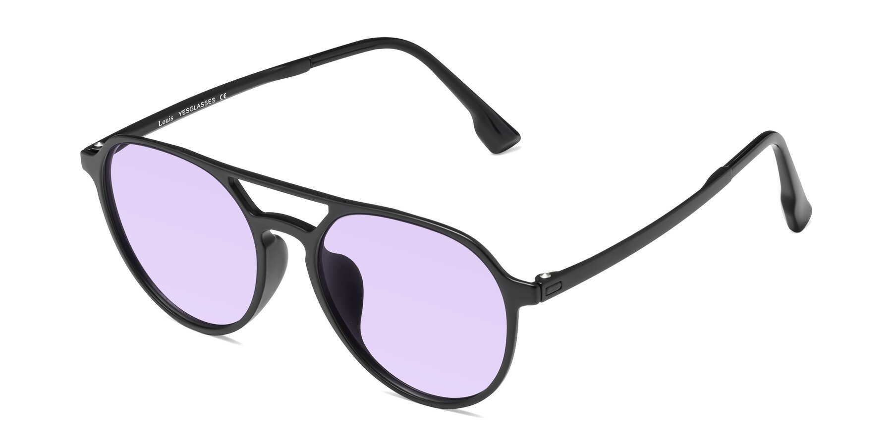 Angle of Louis in Matte Black with Light Purple Tinted Lenses