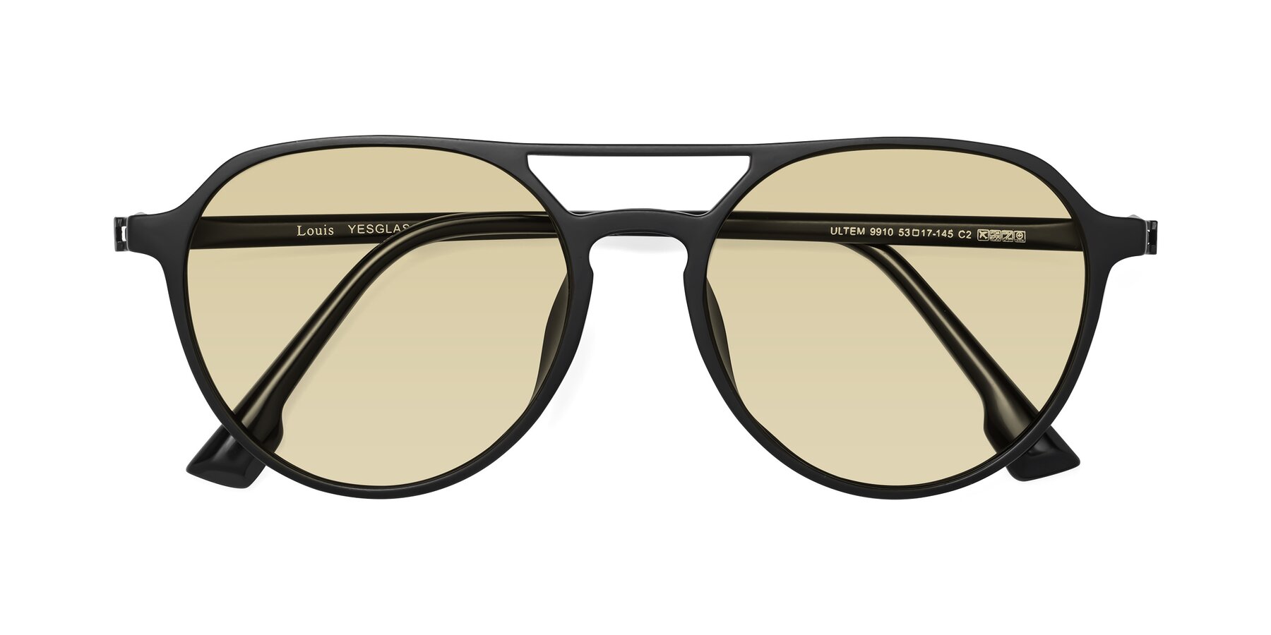 Folded Front of Louis in Matte Black with Light Champagne Tinted Lenses