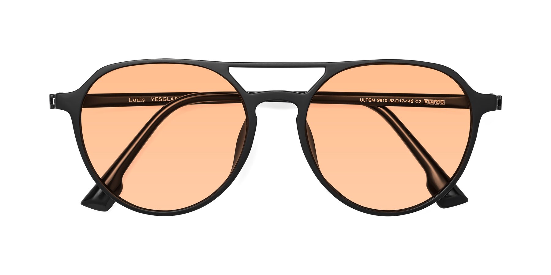 Folded Front of Louis in Matte Black with Light Orange Tinted Lenses