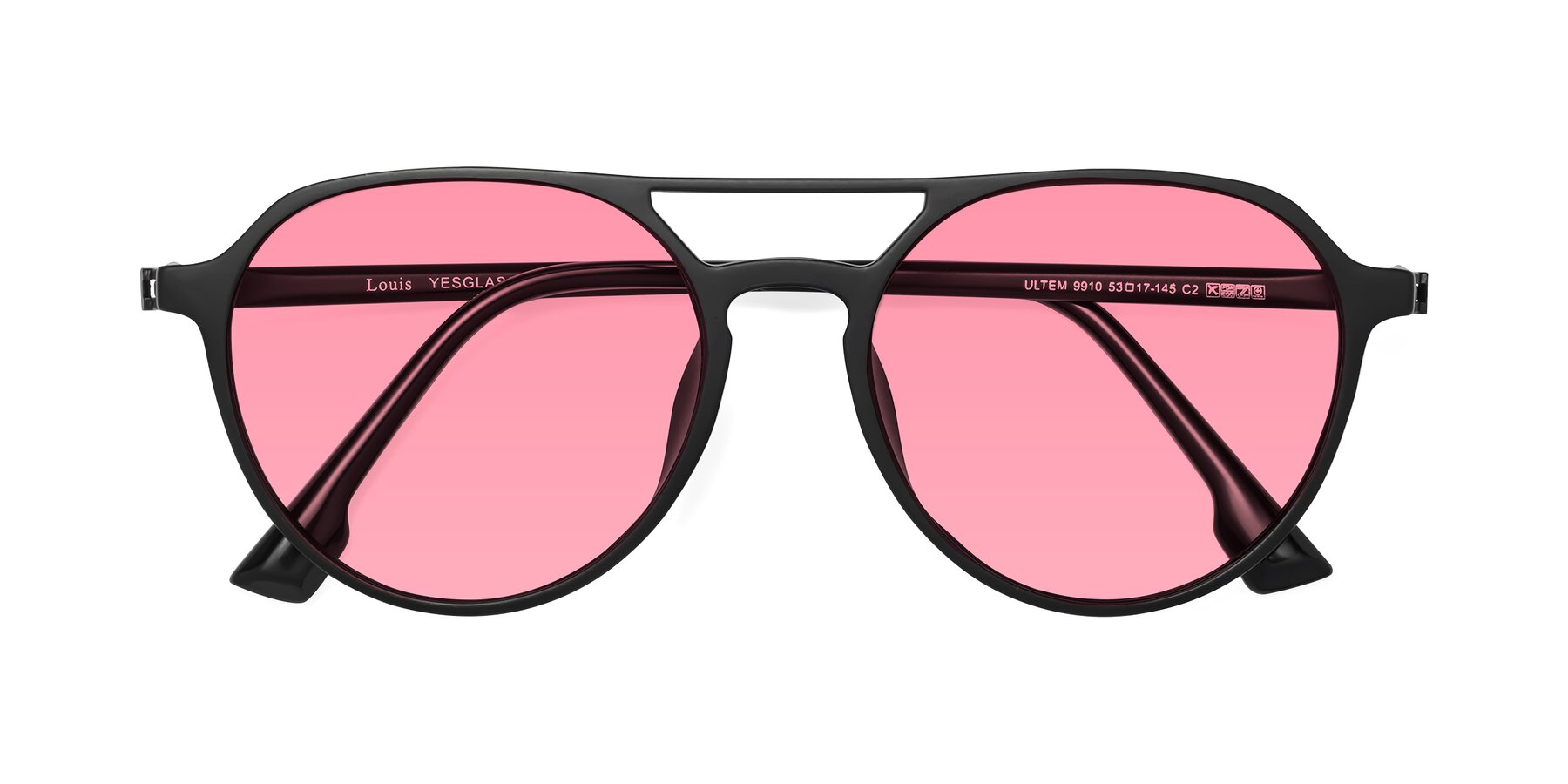 Folded Front of Louis in Matte Black with Pink Tinted Lenses