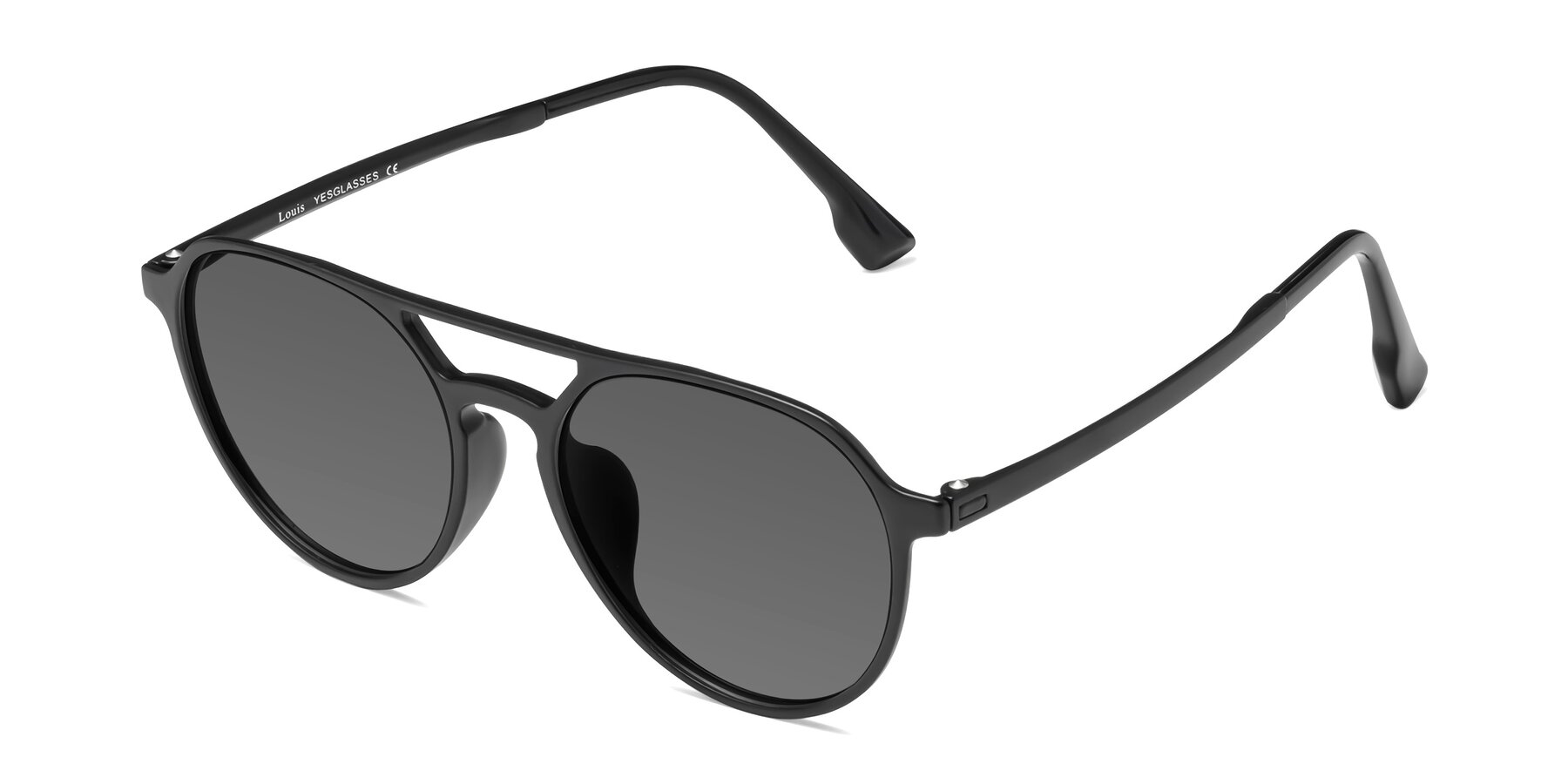 Angle of Louis in Matte Black with Medium Gray Tinted Lenses