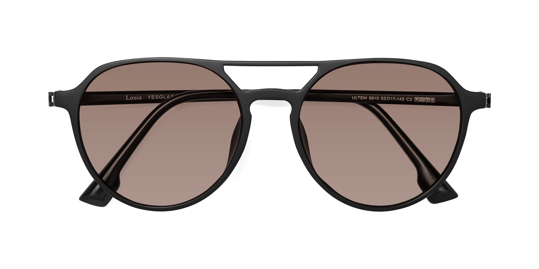 Folded Front of Louis in Matte Black with Medium Brown Tinted Lenses