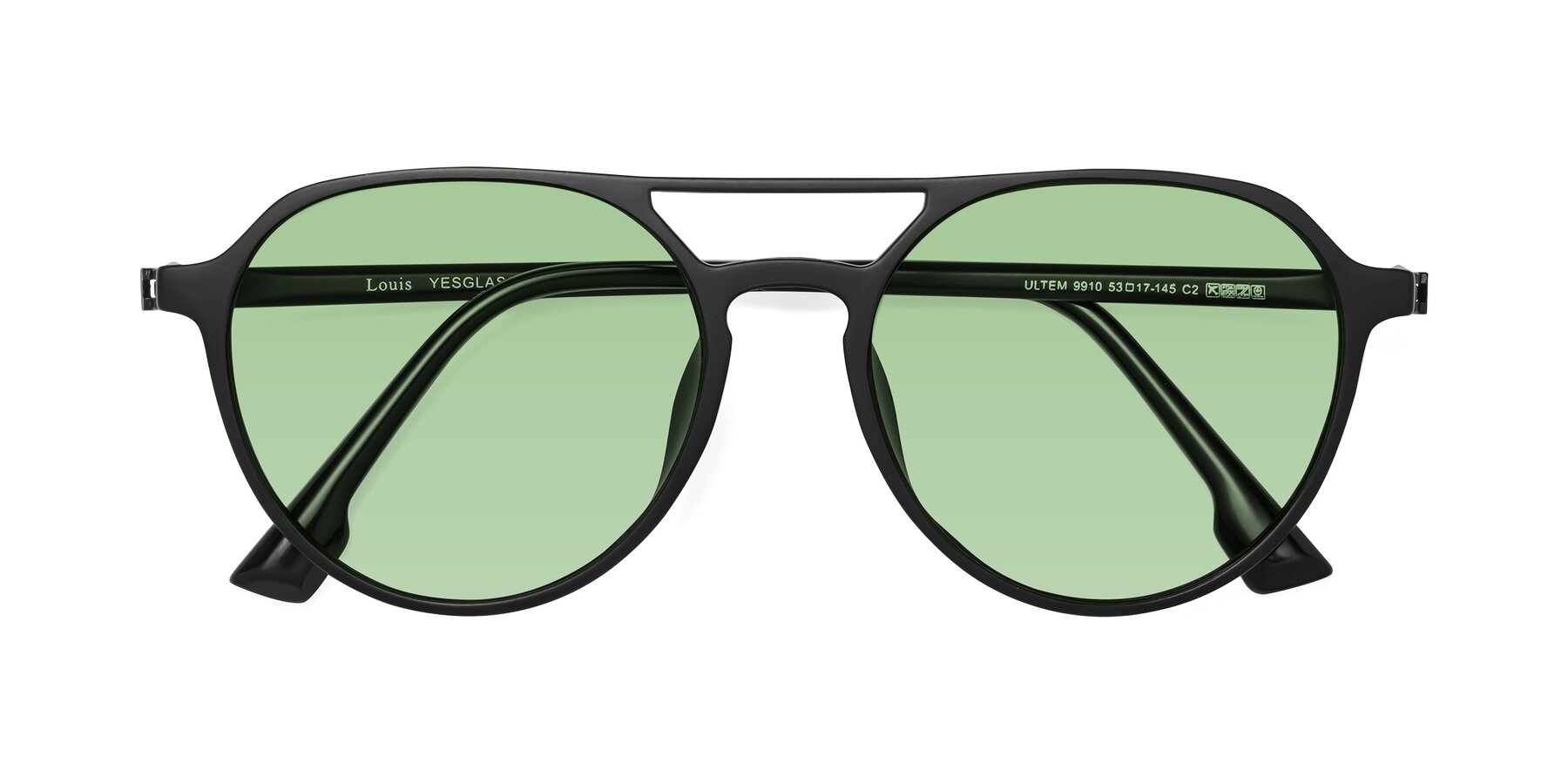 Folded Front of Louis in Matte Black with Medium Green Tinted Lenses