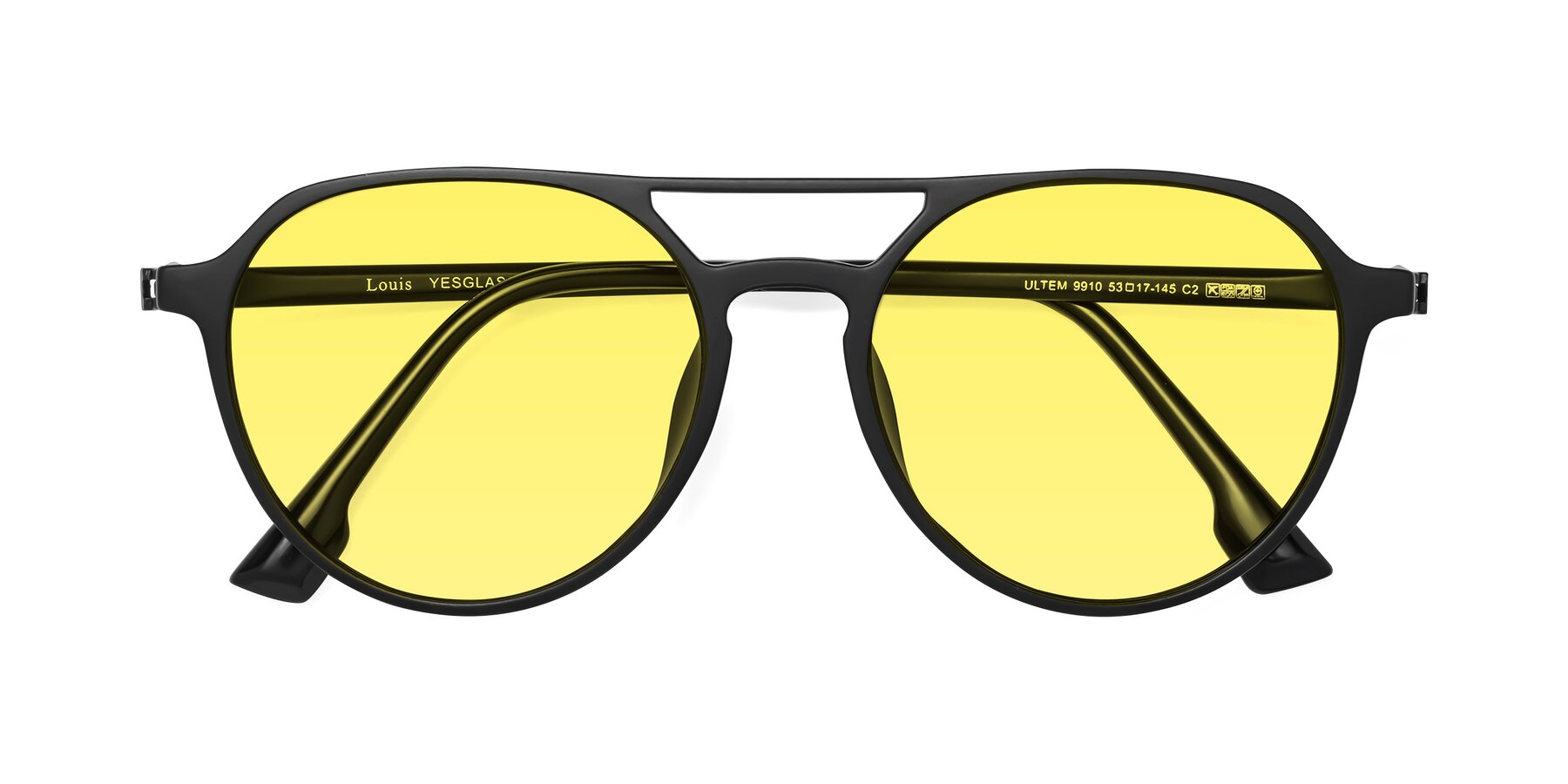 Folded Front of Louis in Matte Black with Medium Yellow Tinted Lenses