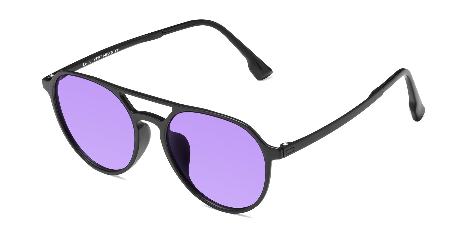 Angle of Louis in Matte Black with Medium Purple Tinted Lenses