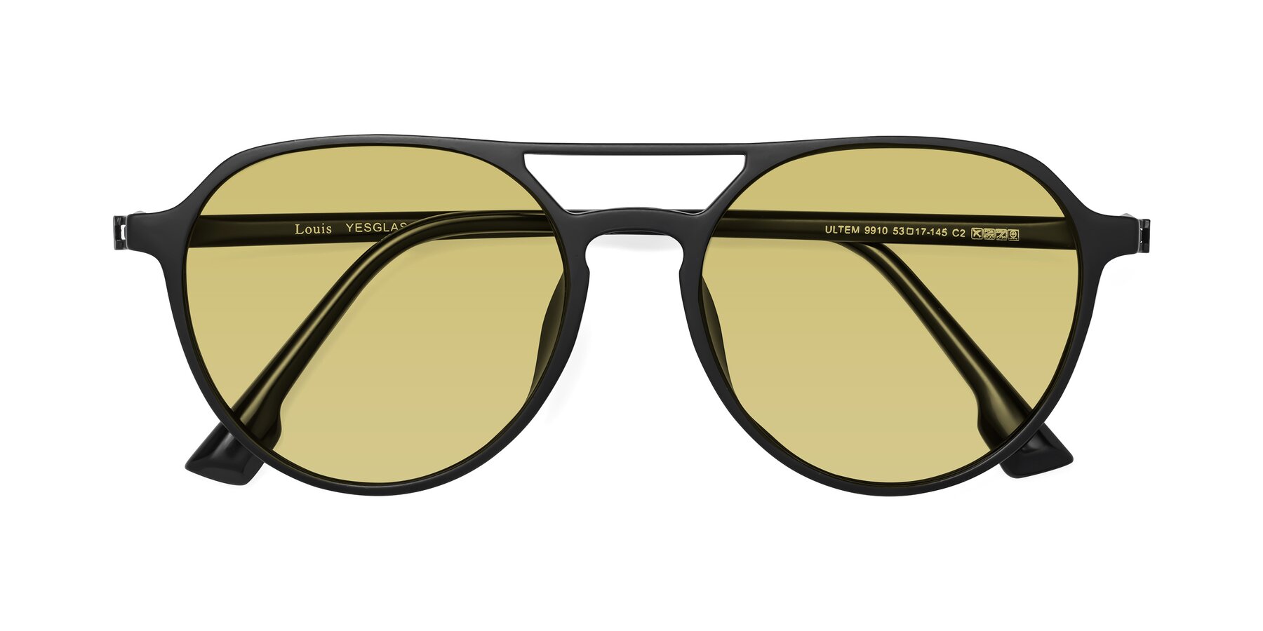Folded Front of Louis in Matte Black with Medium Champagne Tinted Lenses