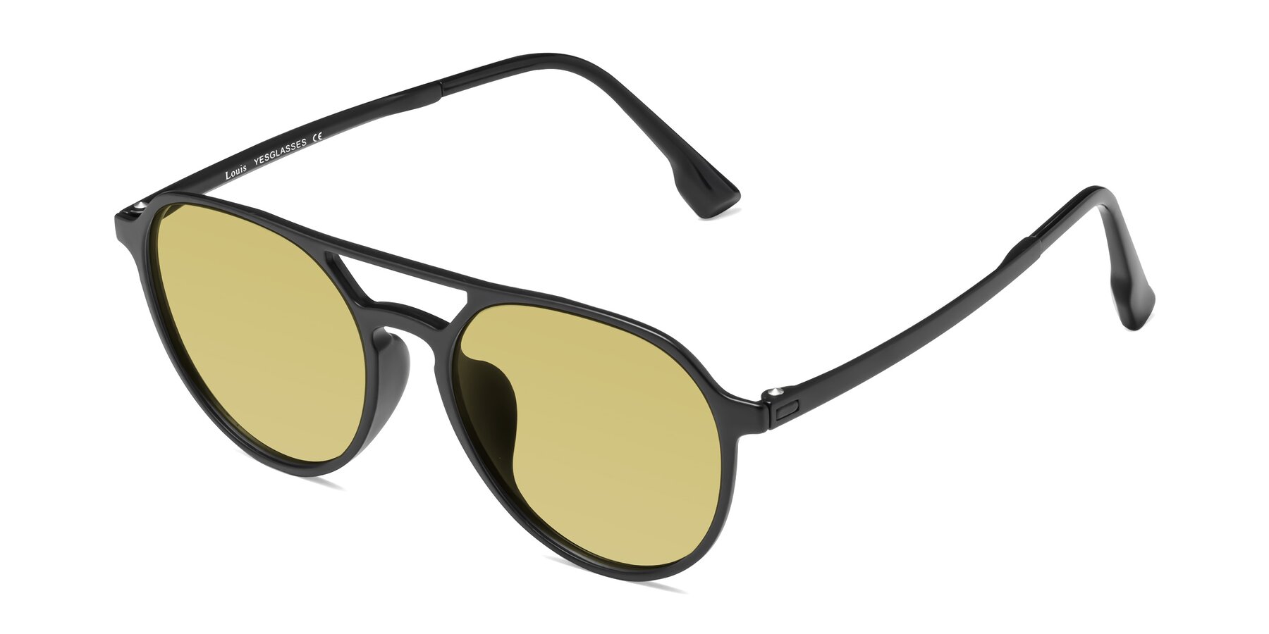 Angle of Louis in Matte Black with Medium Champagne Tinted Lenses