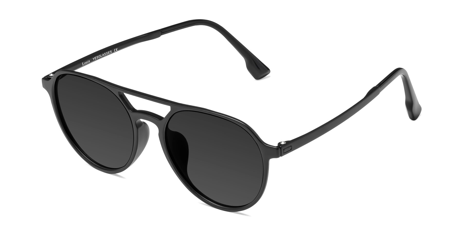 Angle of Louis in Matte Black with Gray Tinted Lenses