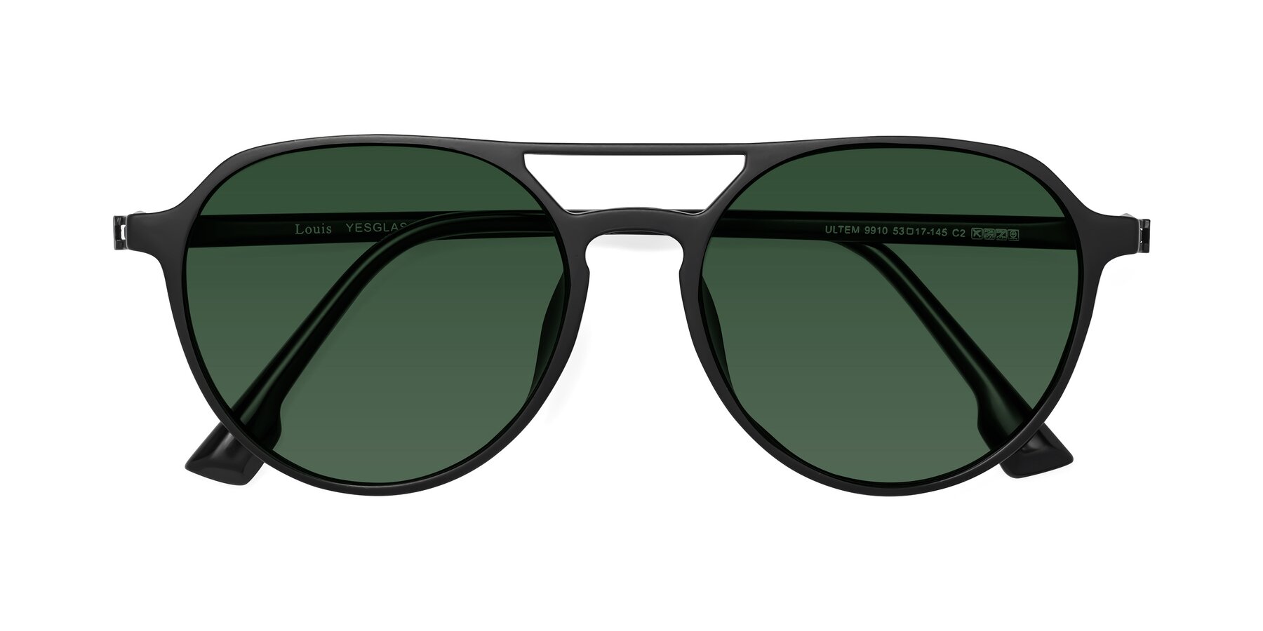 Folded Front of Louis in Matte Black with Green Tinted Lenses