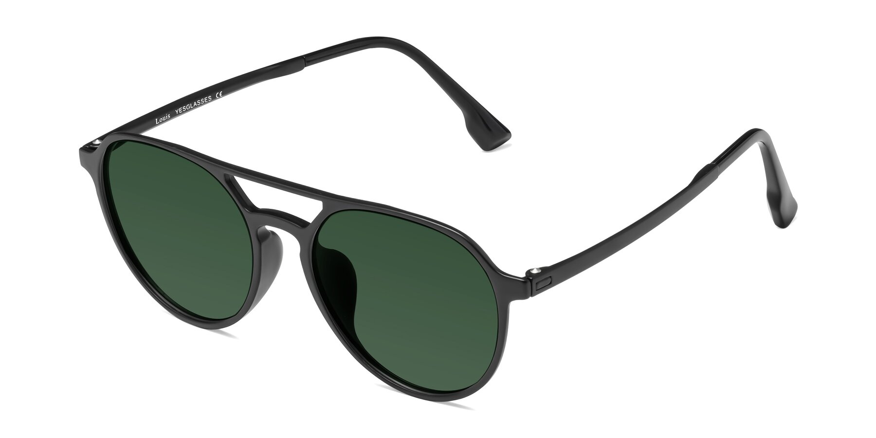 Angle of Louis in Matte Black with Green Tinted Lenses