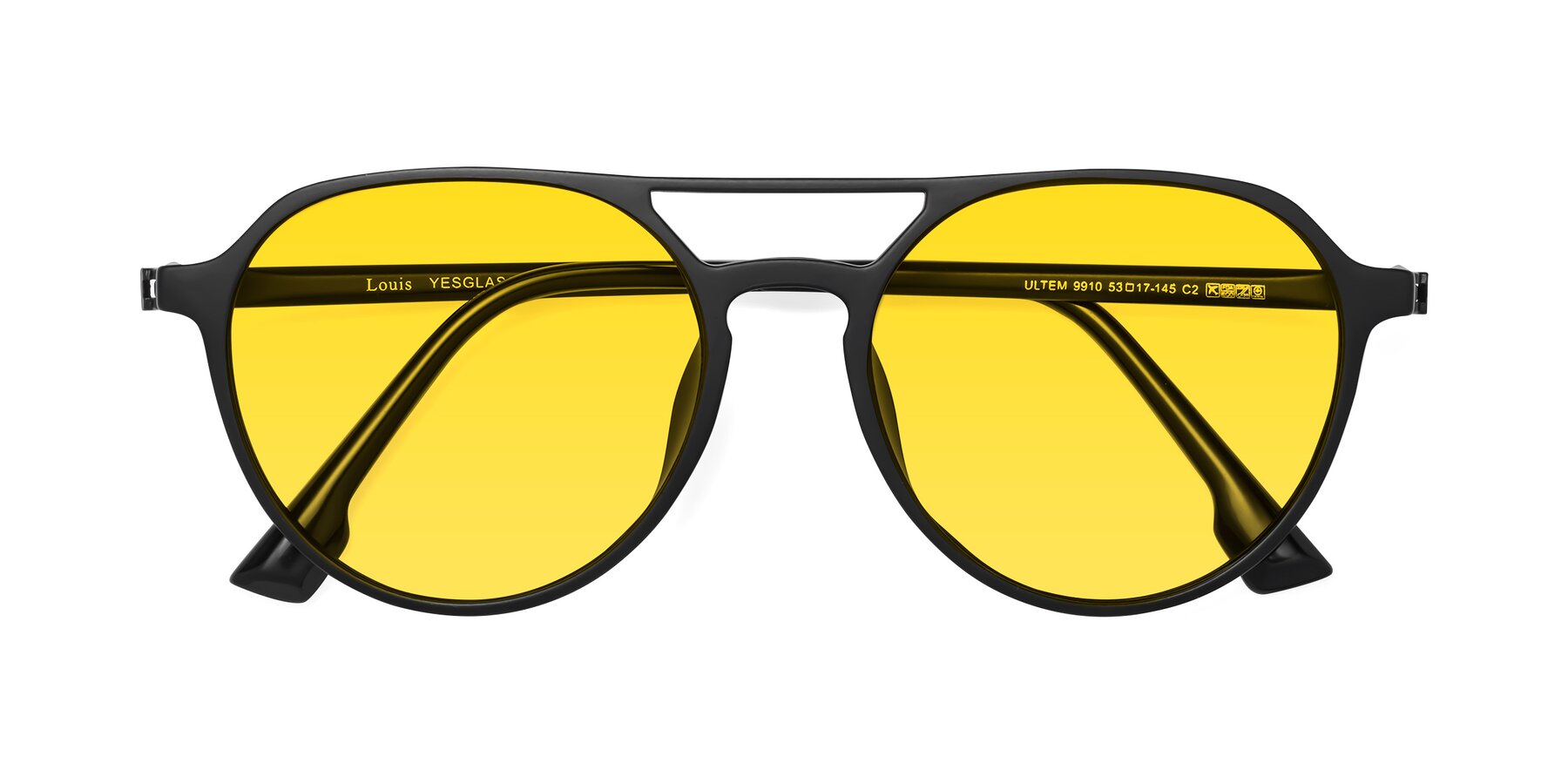 Folded Front of Louis in Matte Black with Yellow Tinted Lenses