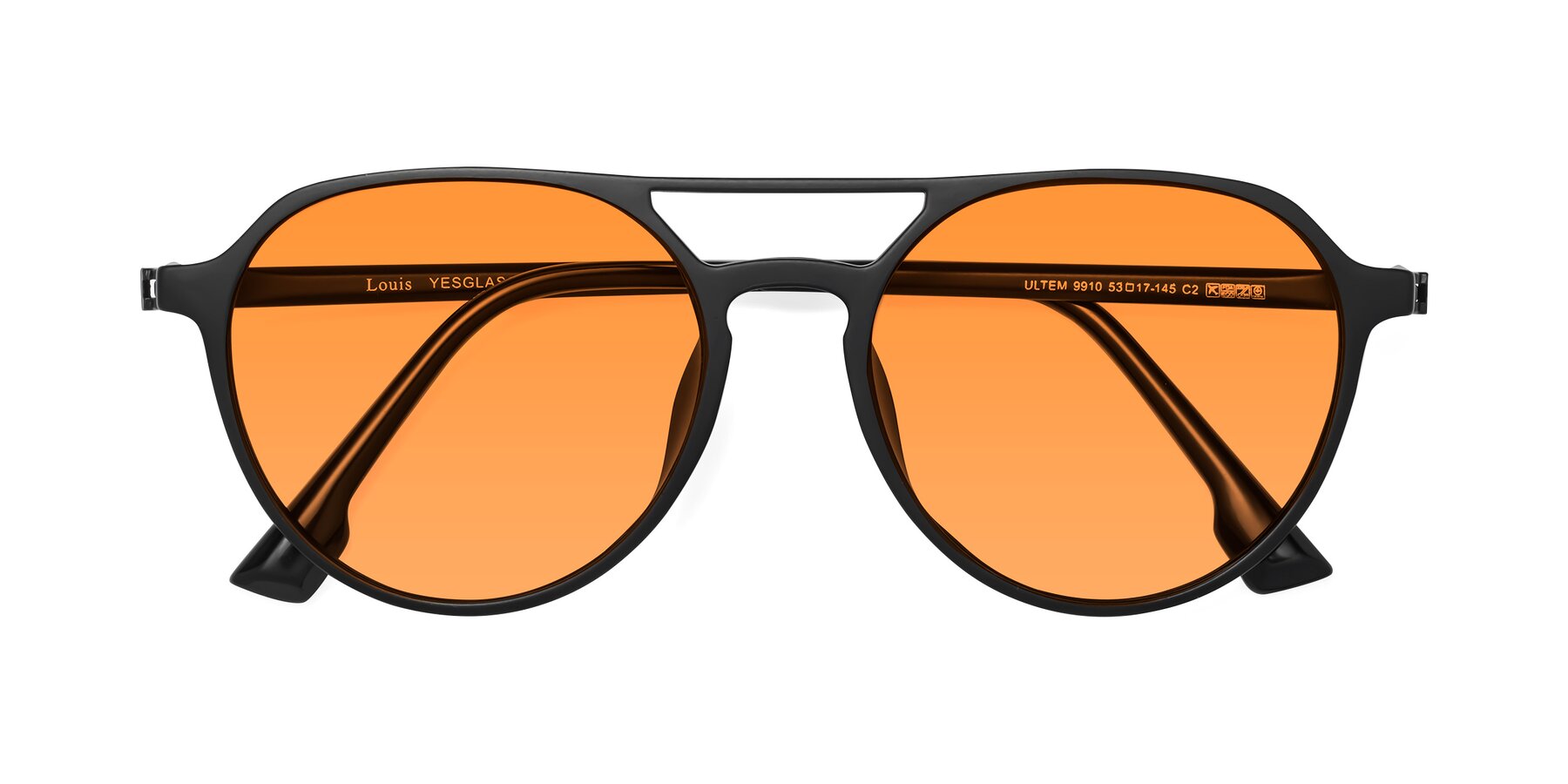 Folded Front of Louis in Matte Black with Orange Tinted Lenses