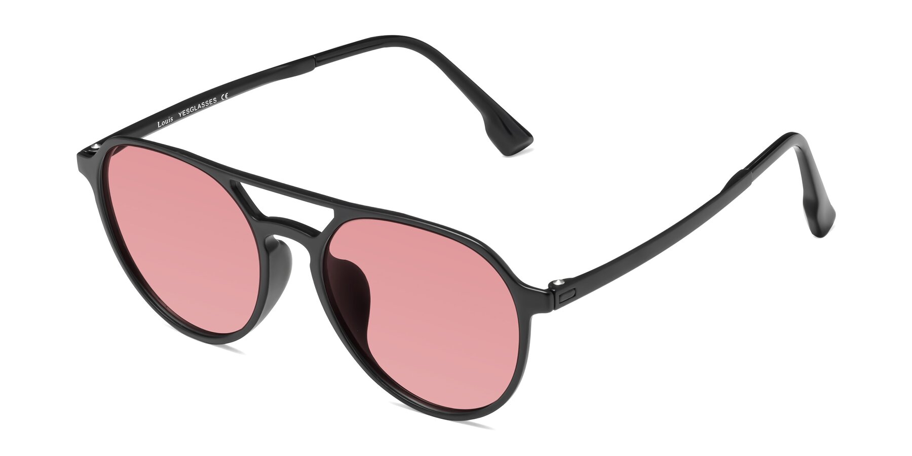 Angle of Louis in Matte Black with Medium Garnet Tinted Lenses