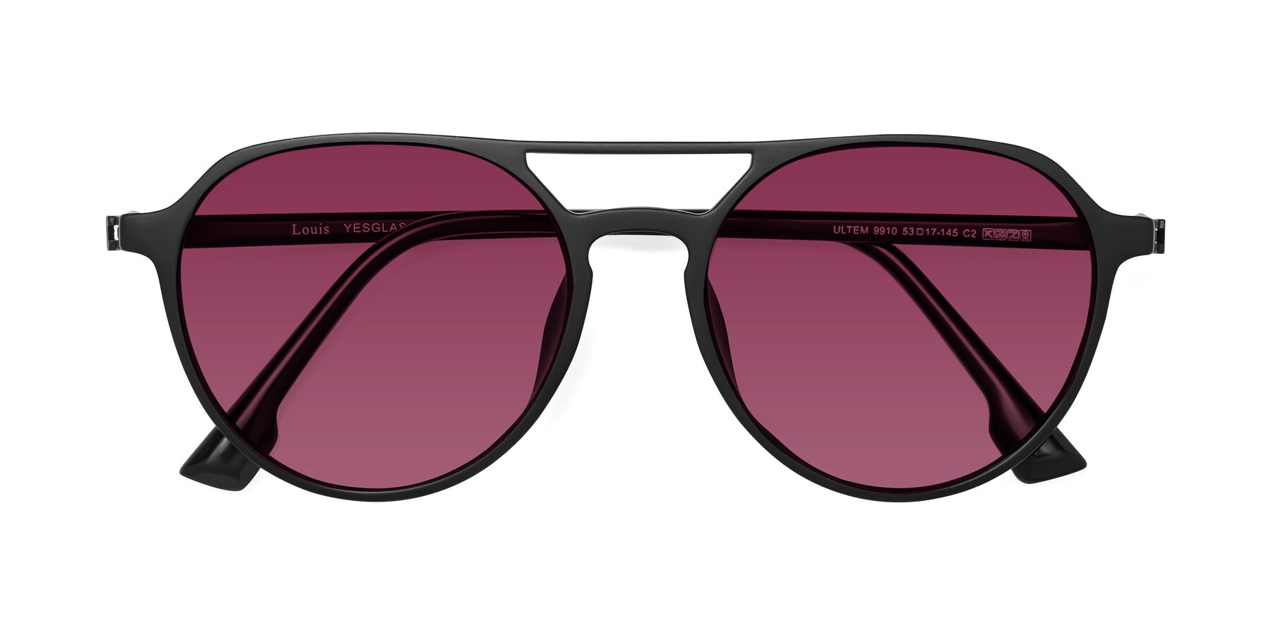 Folded Front of Louis in Matte Black with Wine Tinted Lenses