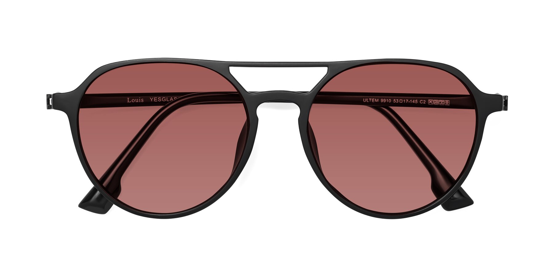 Folded Front of Louis in Matte Black with Garnet Tinted Lenses